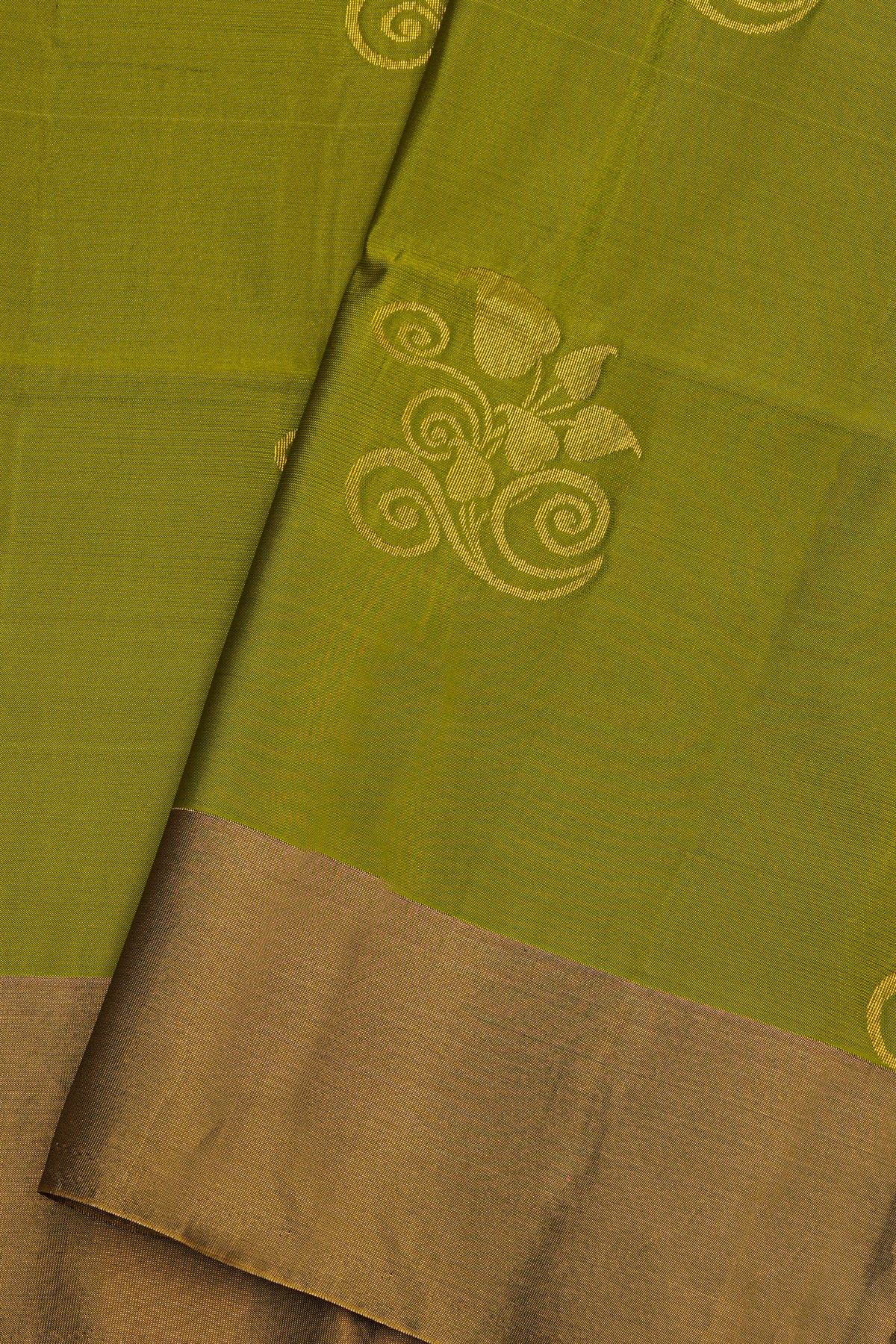 Coimbatore Silk Mehendi Green Saree With Floral Buttis Body