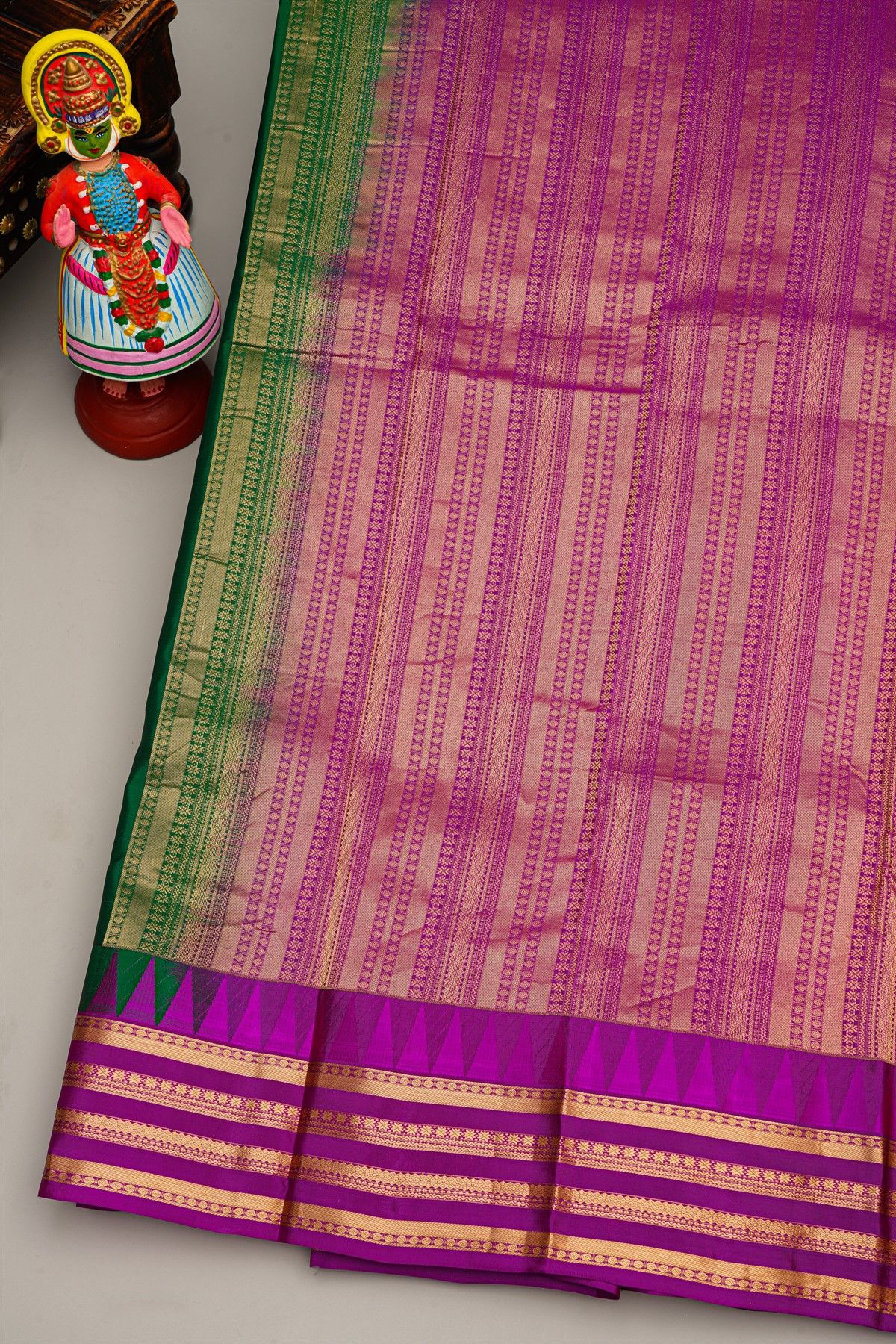 Coimbatore Silk Bottle Green Saree With Traditional Border