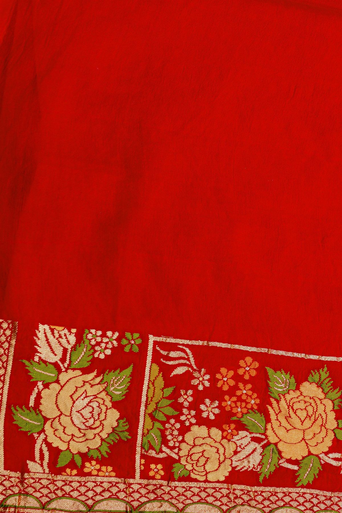 Banarasi Georgette Red Saree With Florals And Leaves Body
