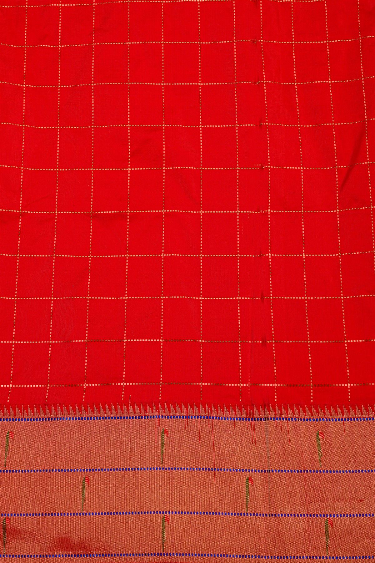 Paithani Silk Blue Saree With All Over Muniya Buttis In Zari Checks Body And Triple Muniya Border