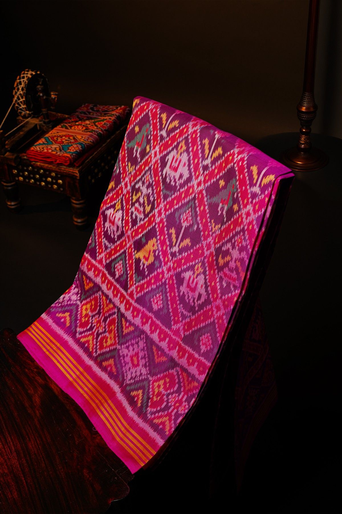Patola Silk Dual Colour Saree With Animals And Florals Body
