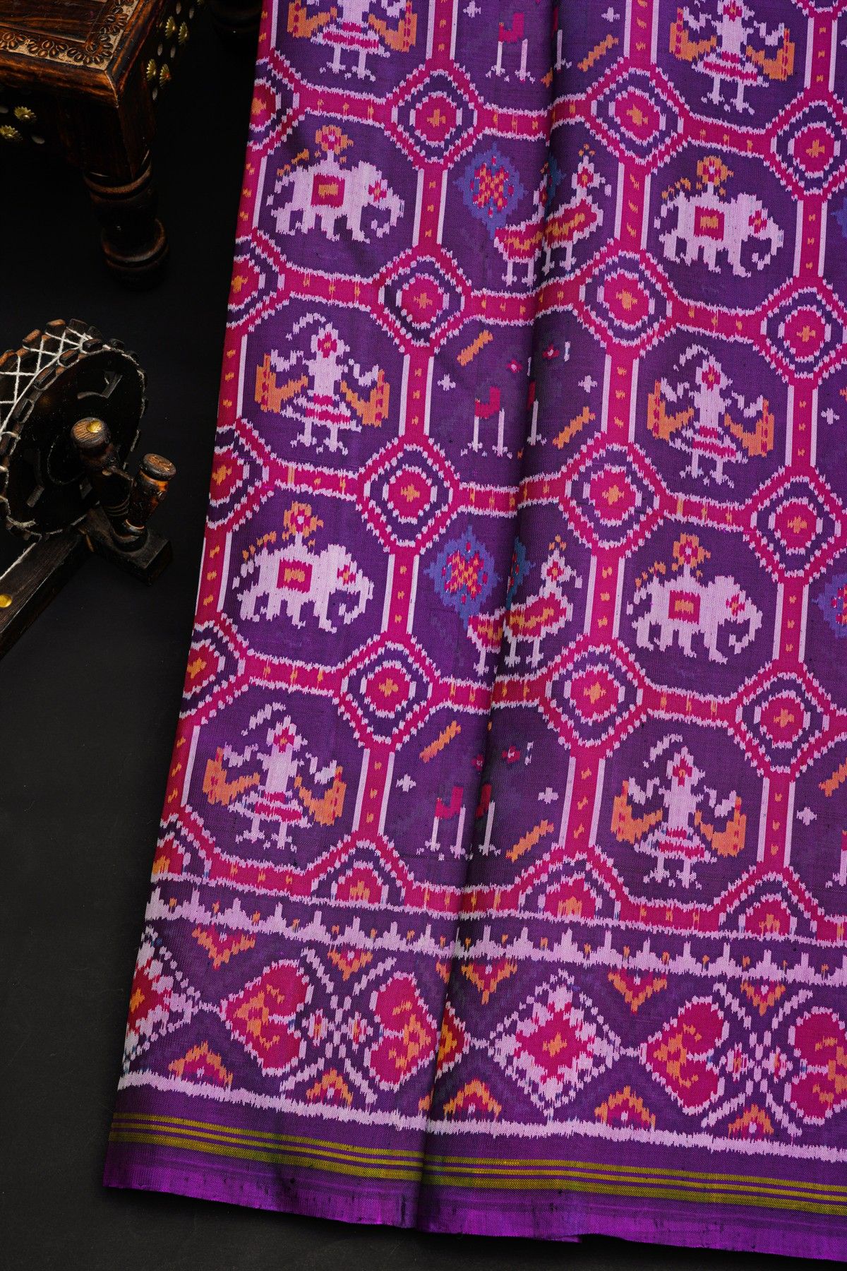 Patola Silk Purple Saree With All Over Animals