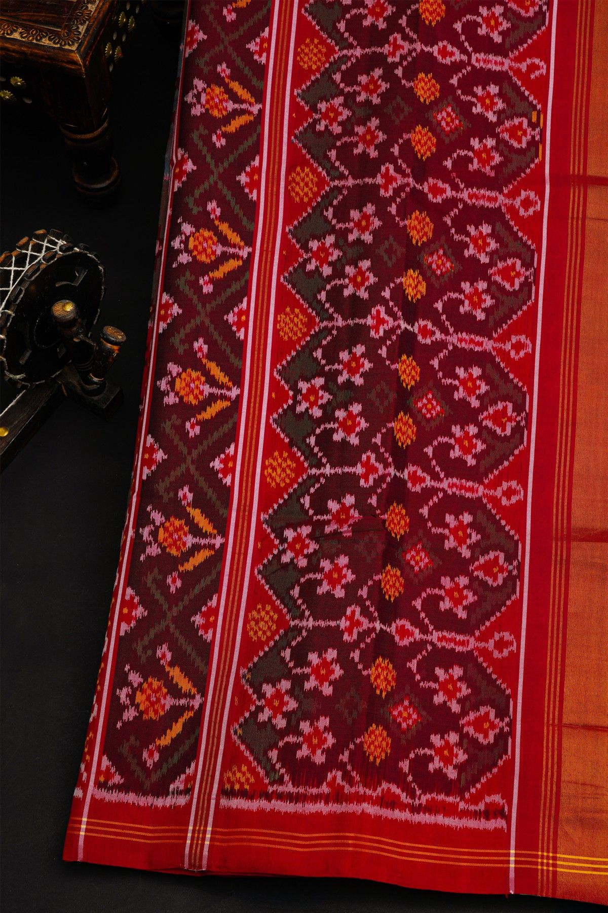 Patola Silk Multi-Colour Saree With Florals And Deers In Checks