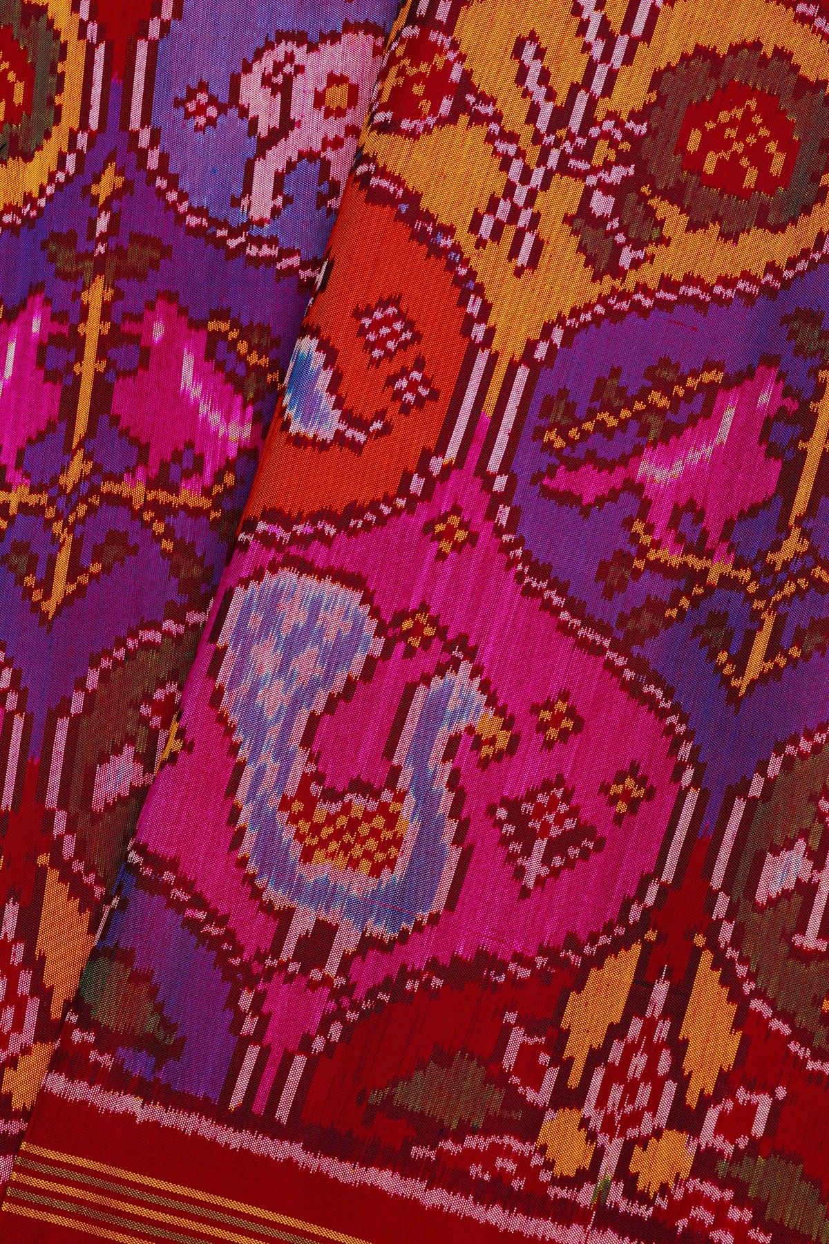 Patola Silk Multi-Colour Saree With Florals And Animal Theme Body