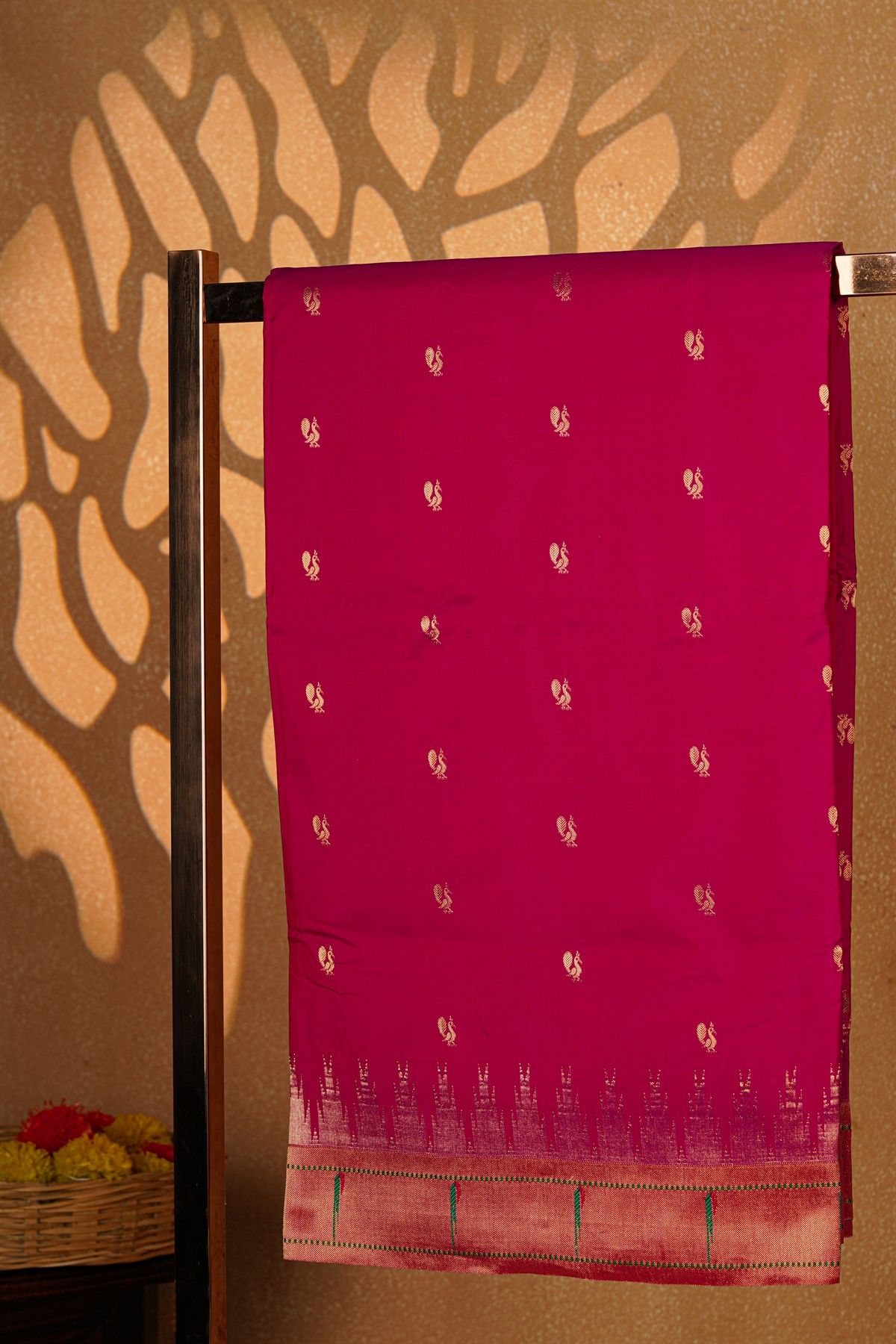 Paithani Silk Magenta Saree With Muniya Buttis Border