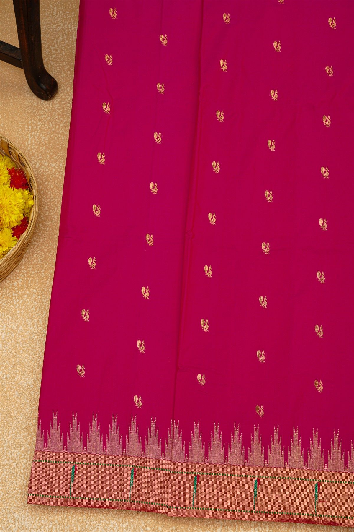 Paithani Silk Magenta Saree With Muniya Buttis Border
