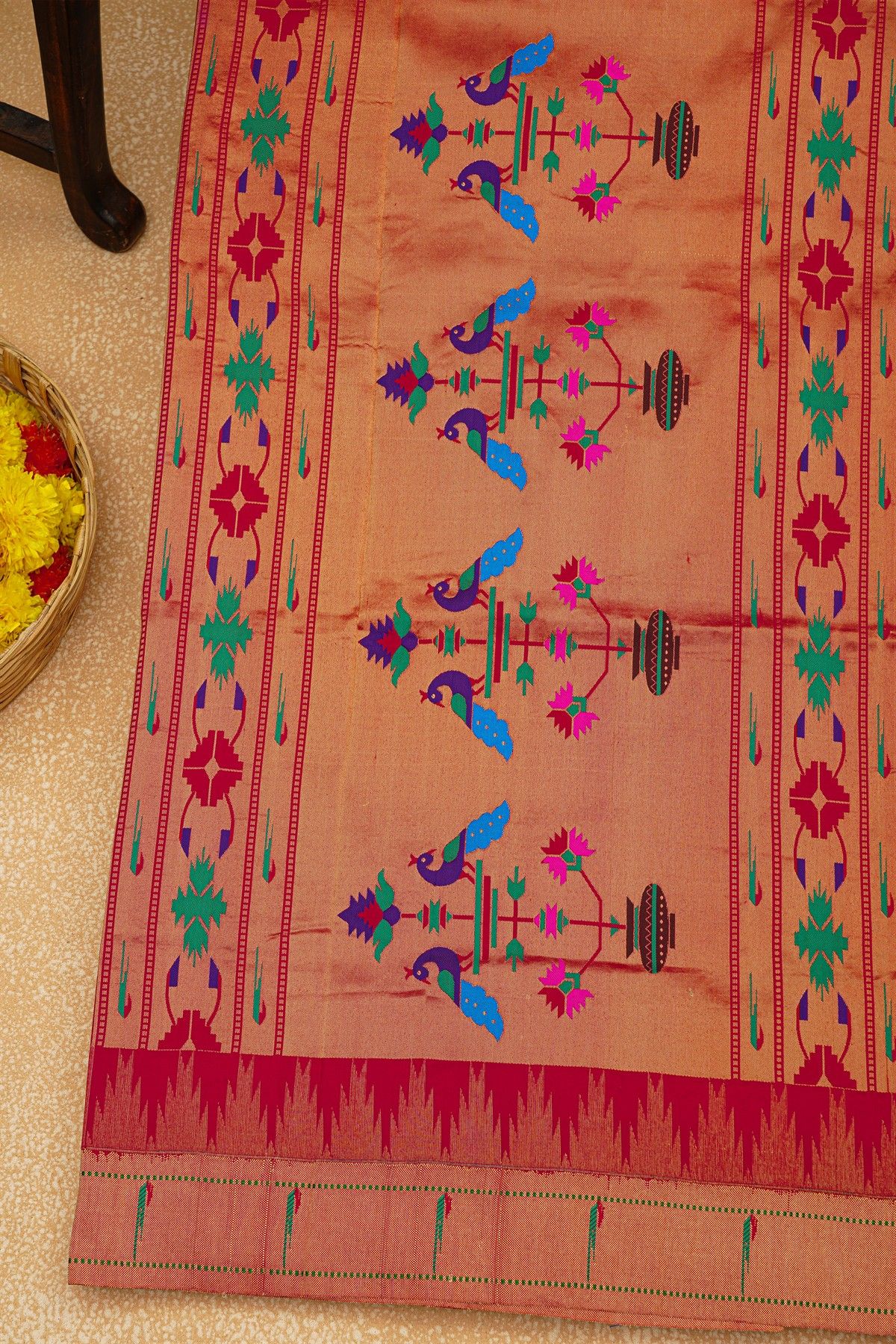 Paithani Silk Magenta Saree With Muniya Buttis Border