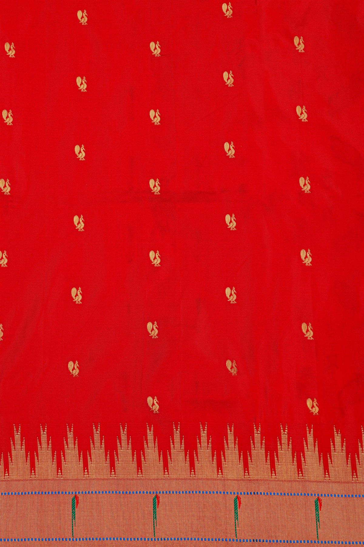 Paithani Silk Blue Saree With All Over Peacock Buttis In Zari Body And Single Muniya Border