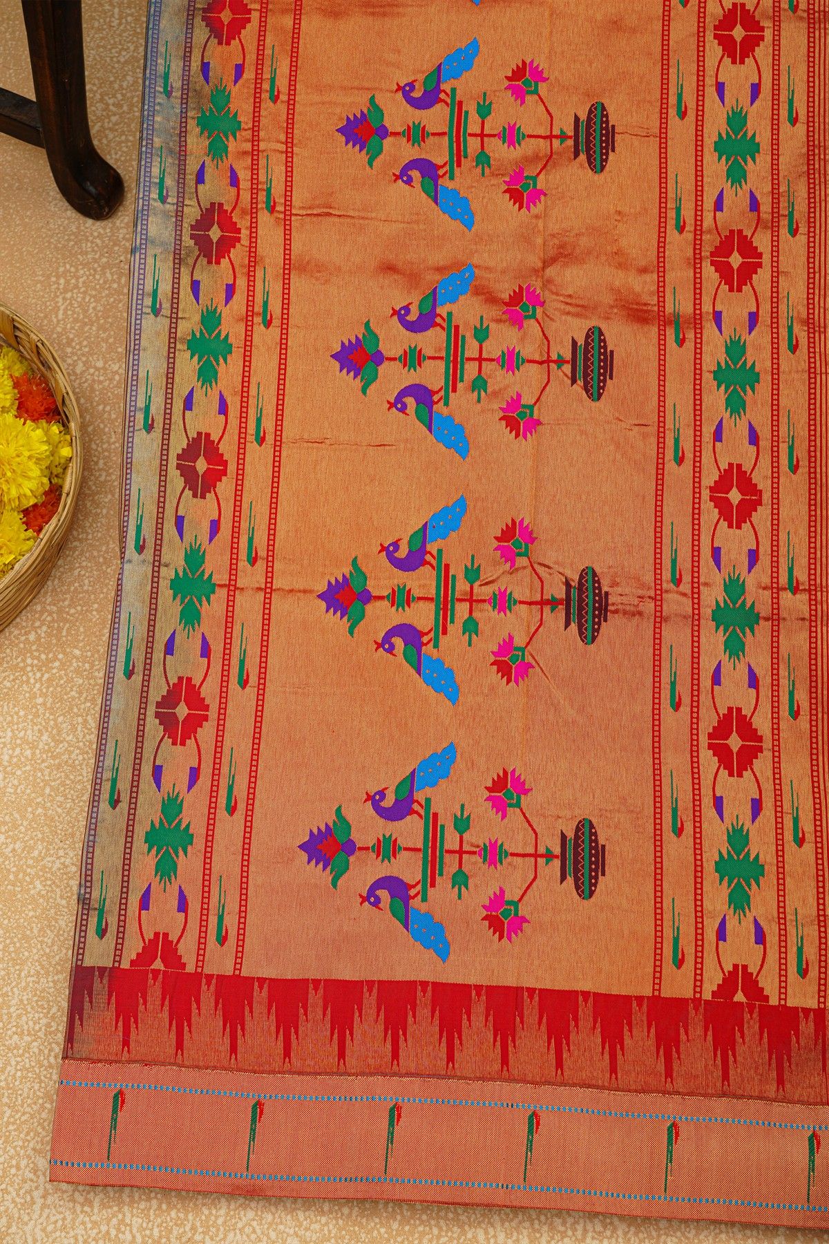Paithani Silk Sea Blue Saree With Muniya Buttis Border
