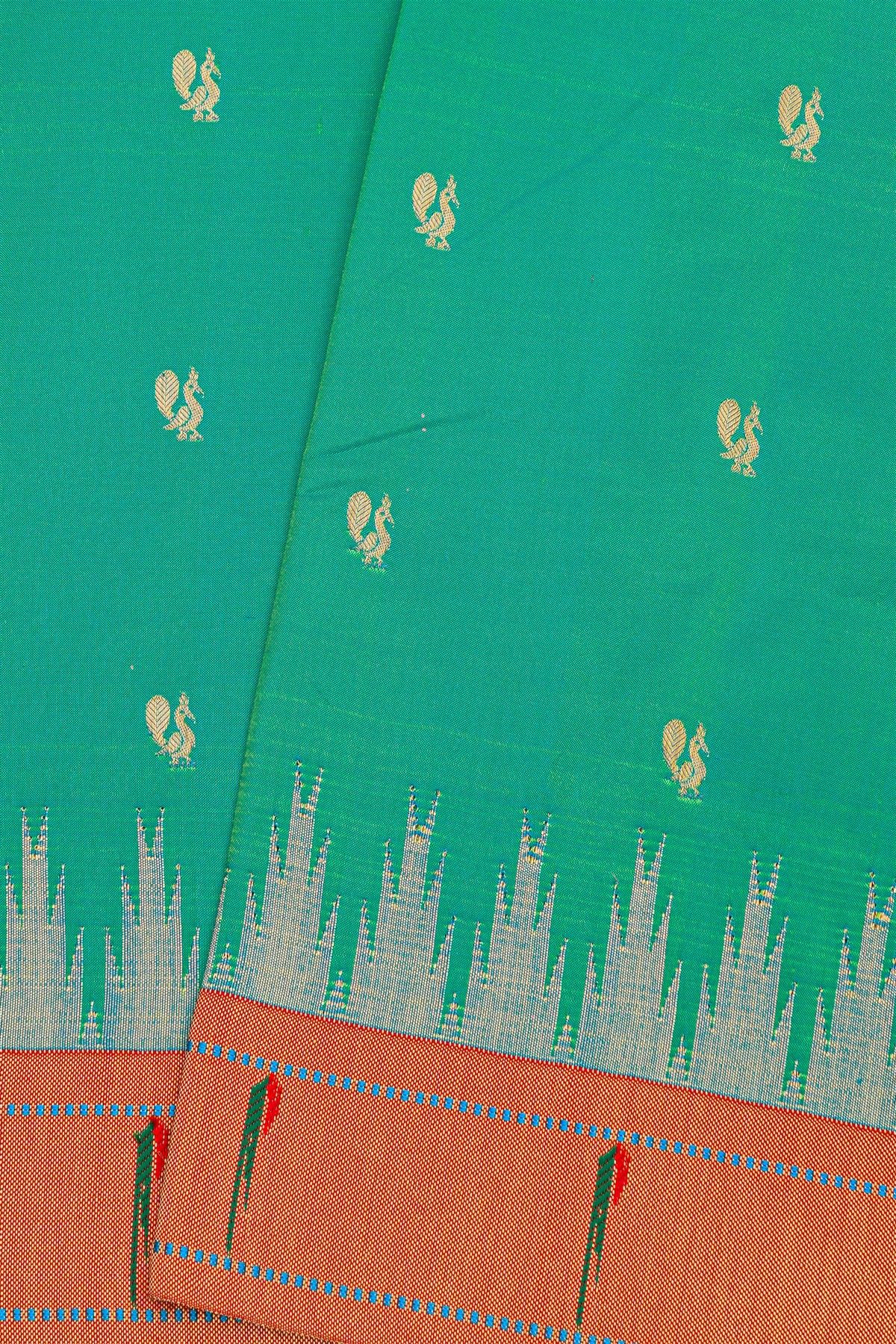 Paithani Silk Sea Blue Saree With Muniya Buttis Border