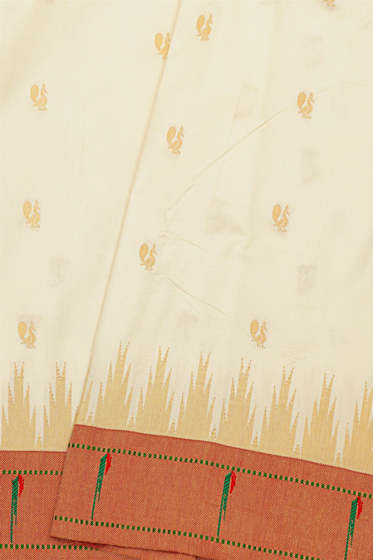 Paithani Silk Off White Saree With Muniya Buttis Border