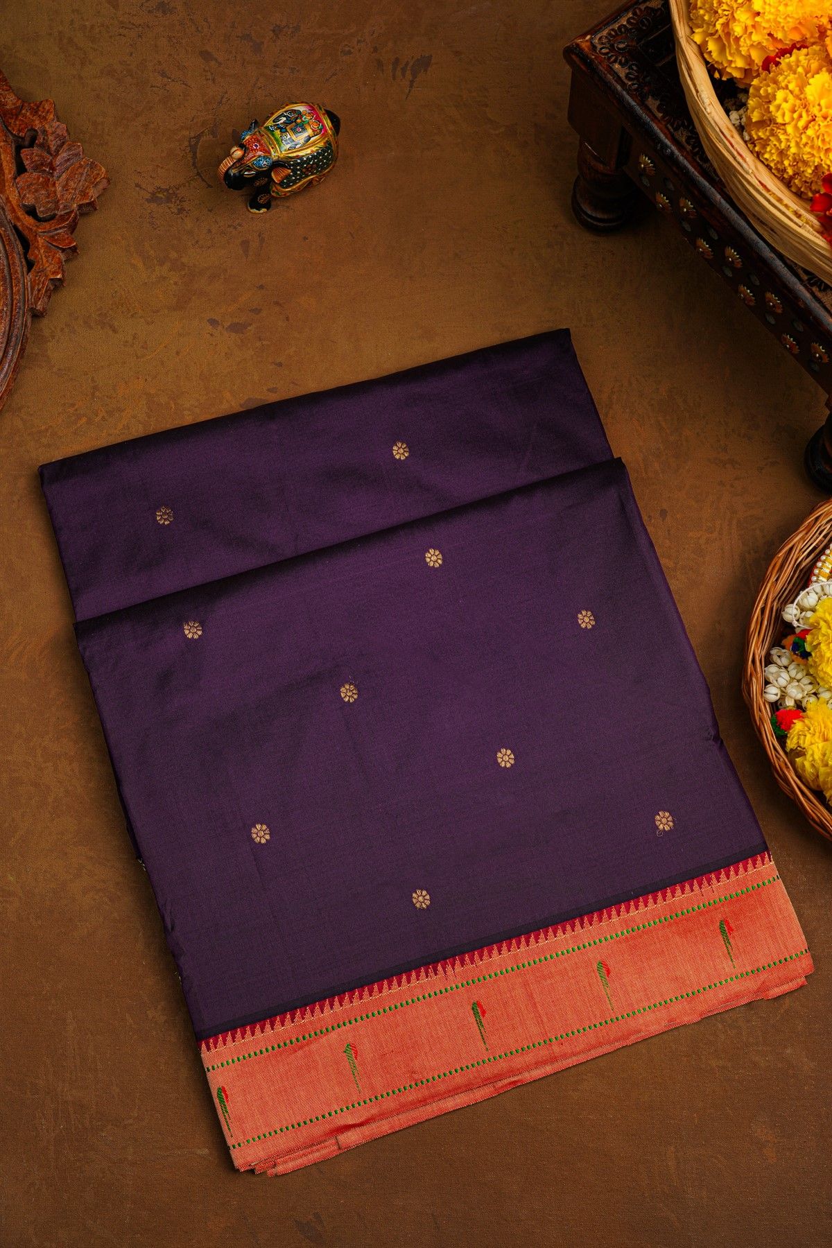 Paithani Silk Violet Saree With Single Muniya Border