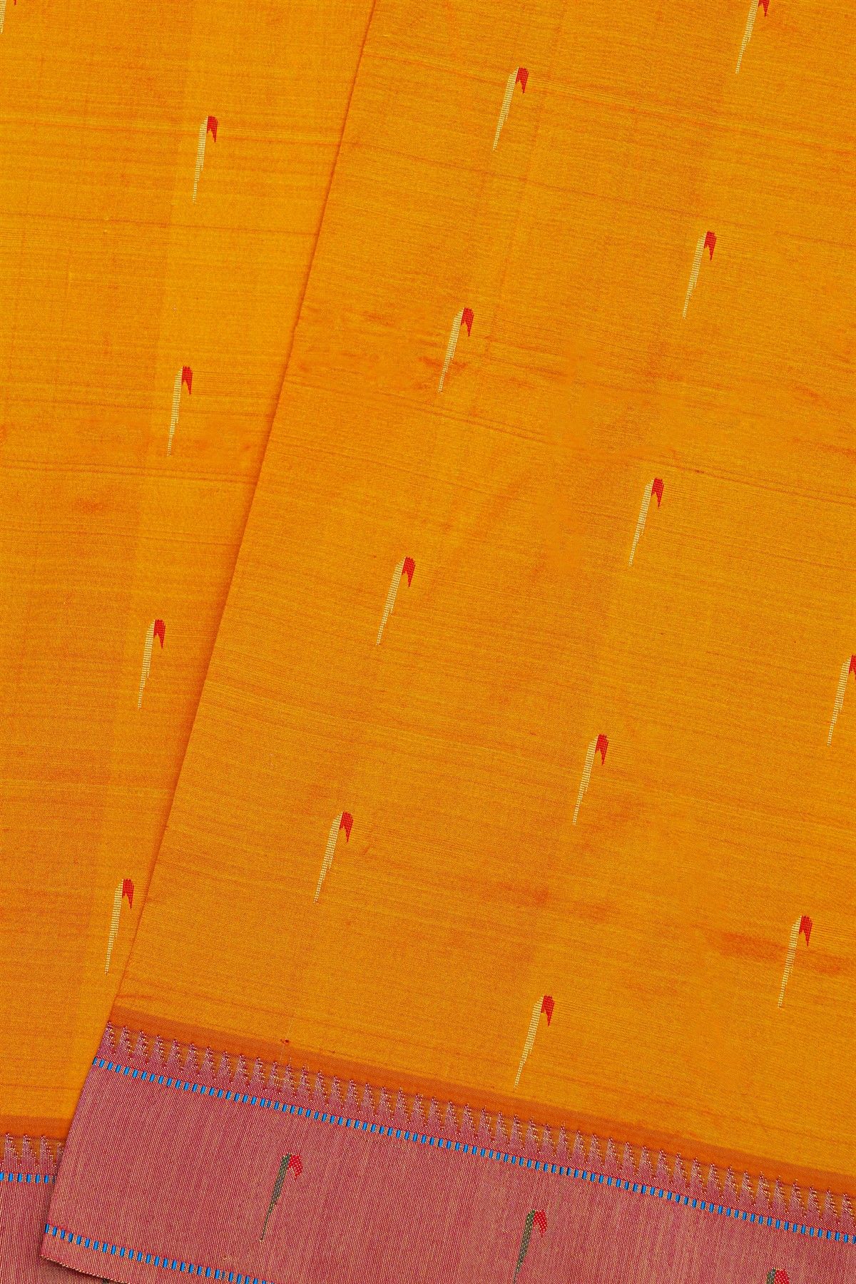 Paithani Silk Mustard Saree With All Over Muniya Buttis Body And Single Muniya Border