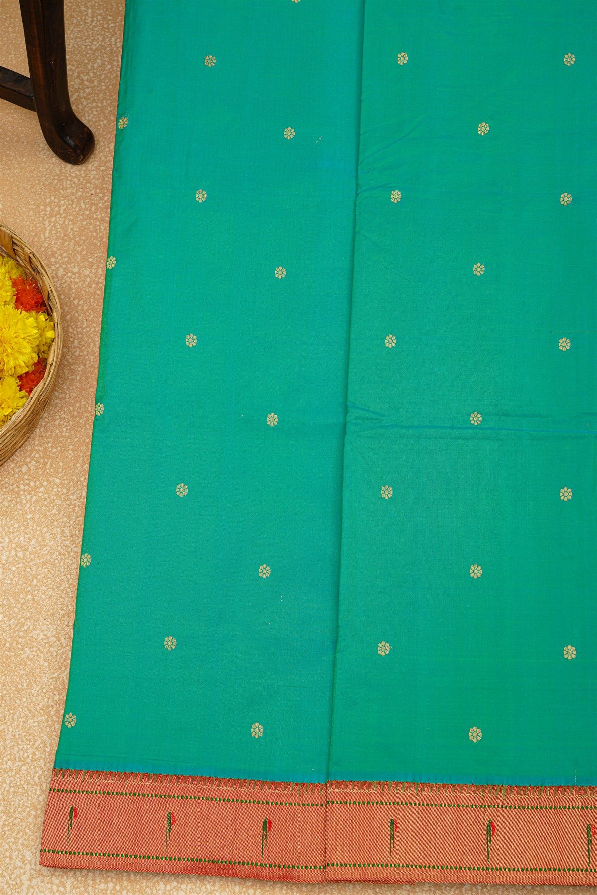 Paithani Silk Sky Blue Saree With Muniya Buttis Border