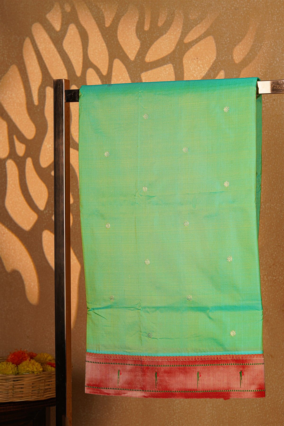 Paithani Silk Sea Green Saree With Muniya Buttis Border