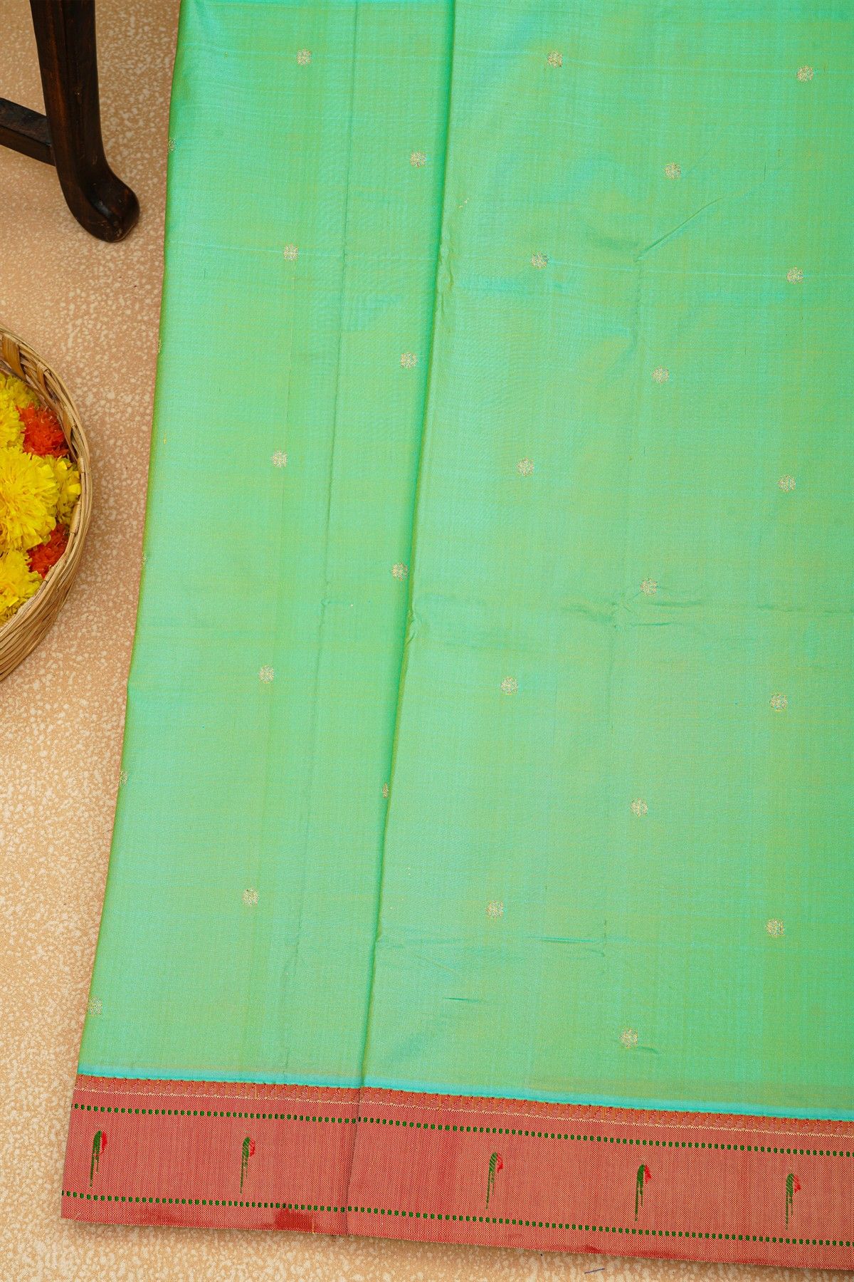 Paithani Silk Sea Green Saree With Muniya Buttis Border