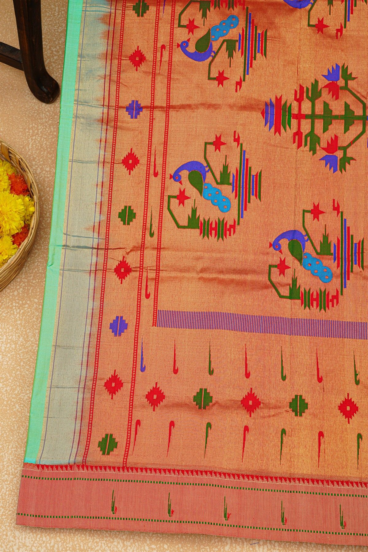 Paithani Silk Sea Green Saree With Muniya Buttis Border