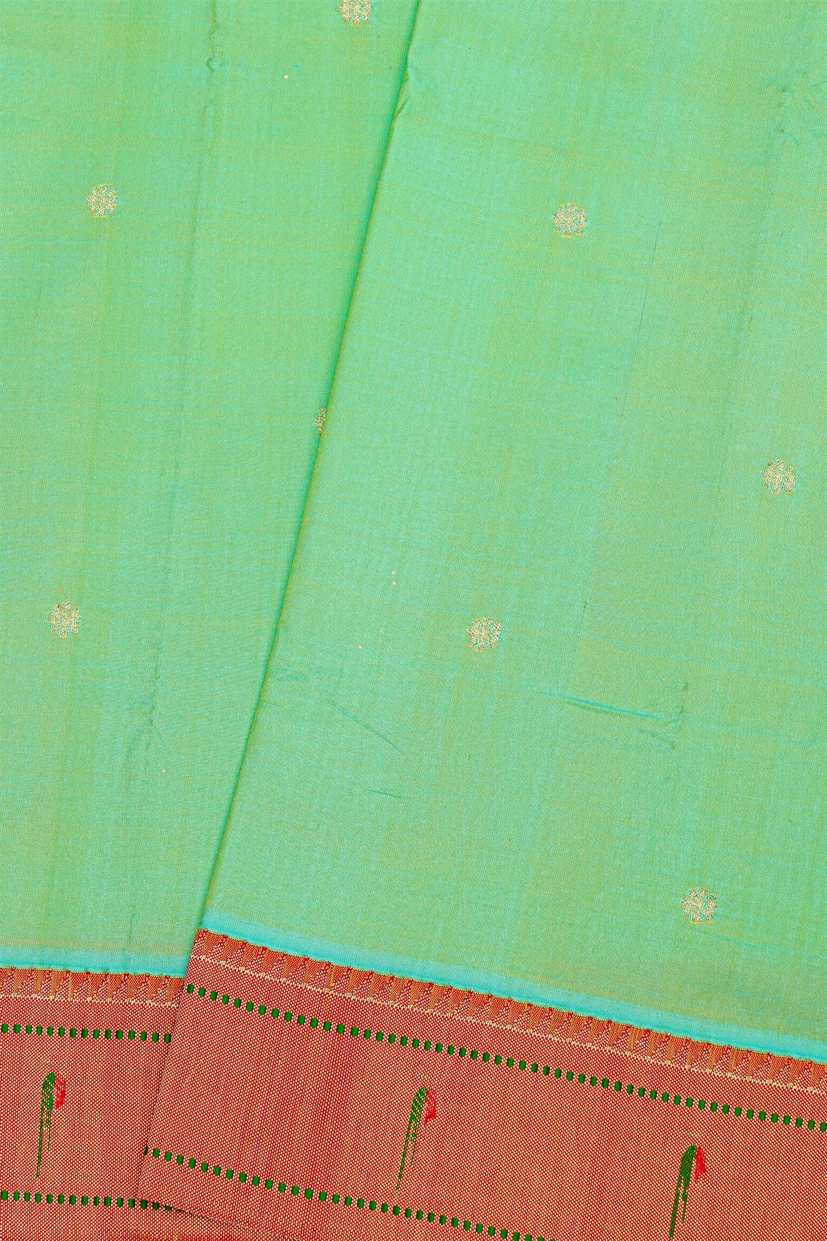 Paithani Silk Sea Green Saree With Muniya Buttis Border