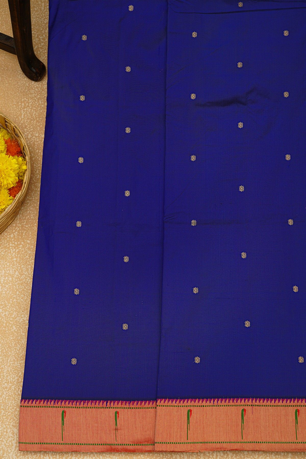 Paithani Silk Royal Blue Saree With Muniya Buttis Border