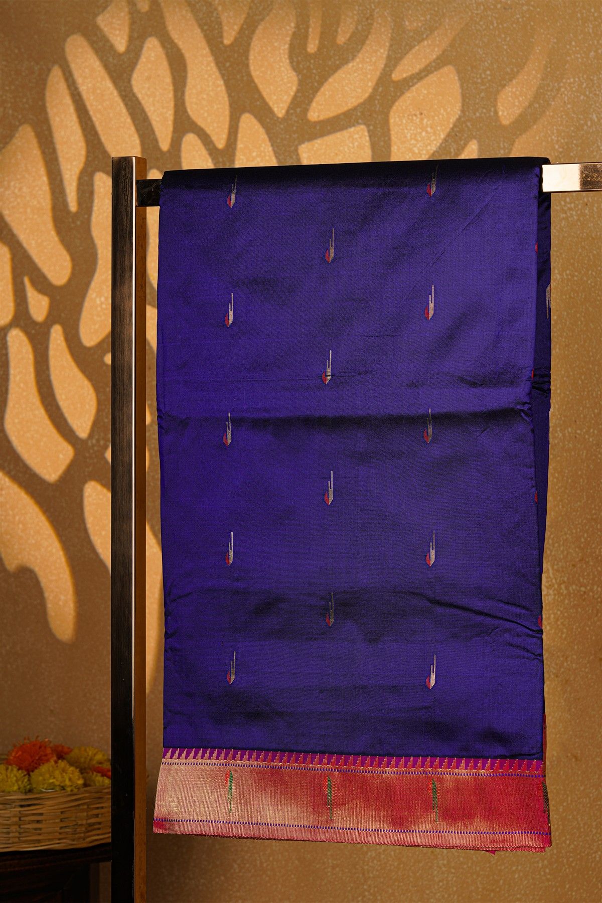 Paithani Silk Navy Blue Saree With Muniya Buttis Border