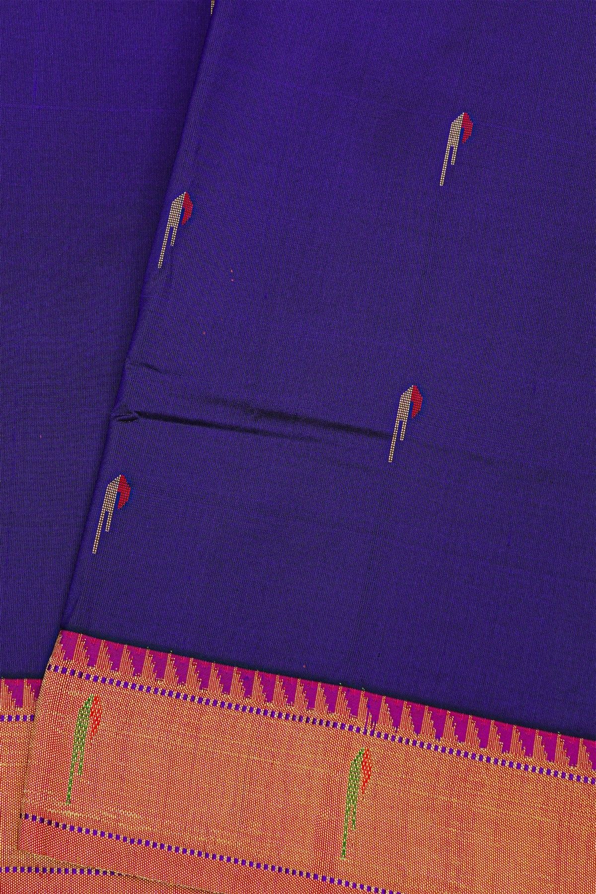 Paithani Silk Navy Blue Saree With Muniya Buttis Border