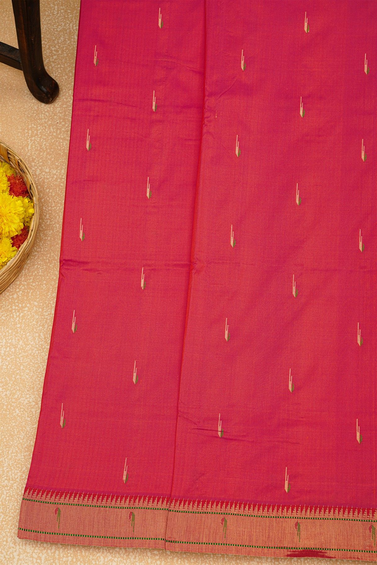 Paithani Silk Magenta Saree With Muniya Buttis Border