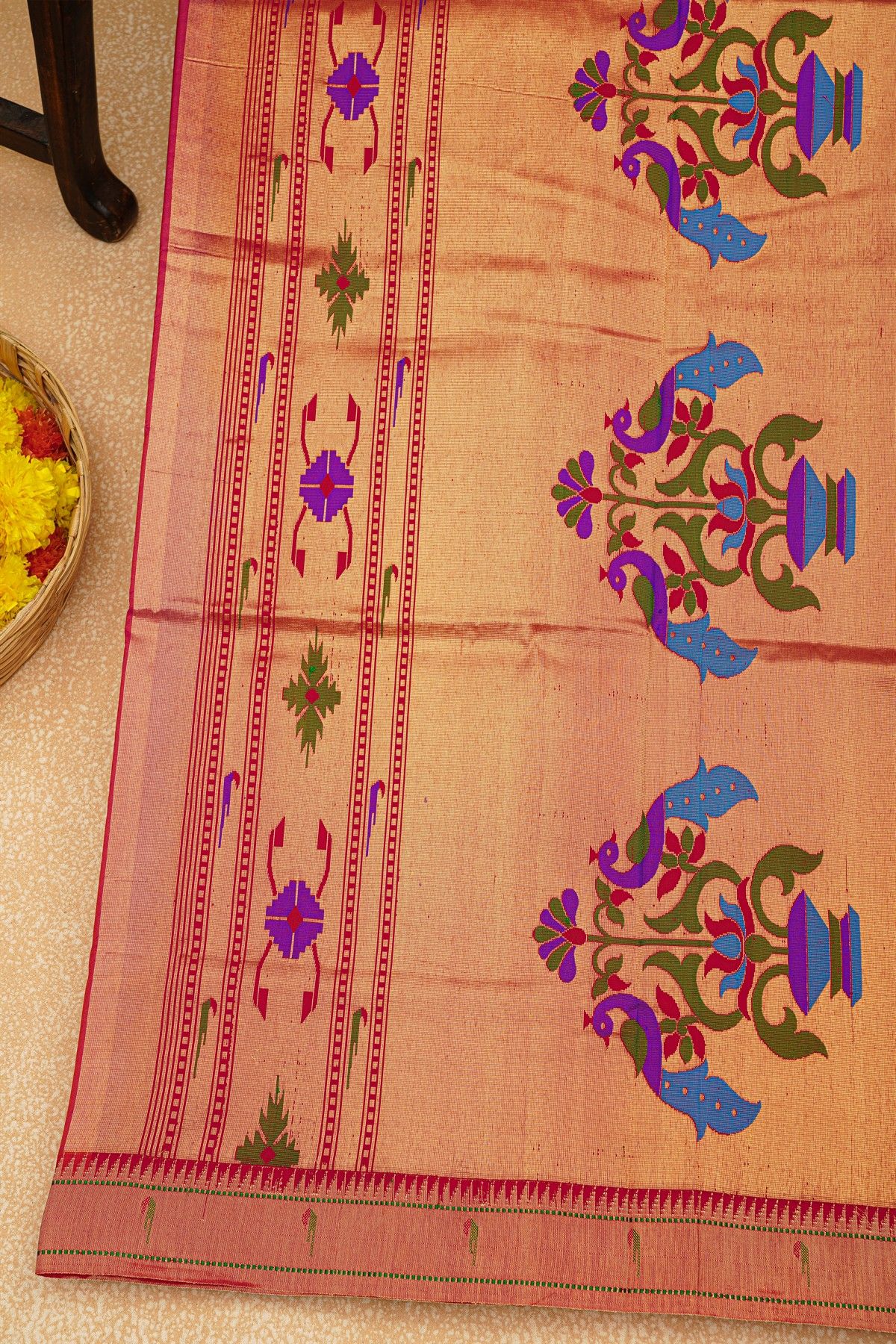 Paithani Silk Magenta Saree With Muniya Buttis Border