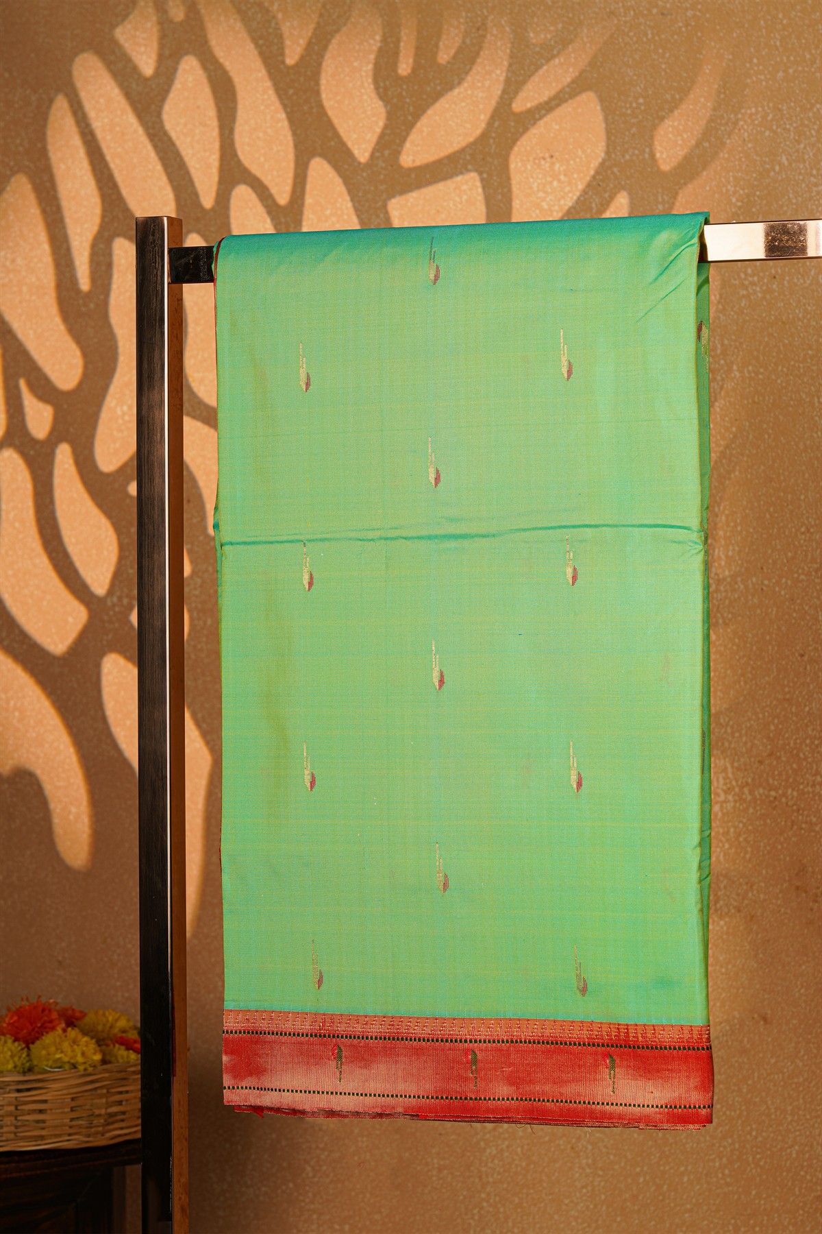 Paithani Silk Sea Green Saree With Muniya Buttis Border