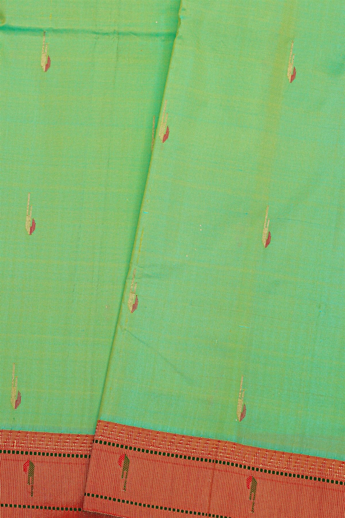 Paithani Silk Sea Green Saree With Muniya Buttis Border