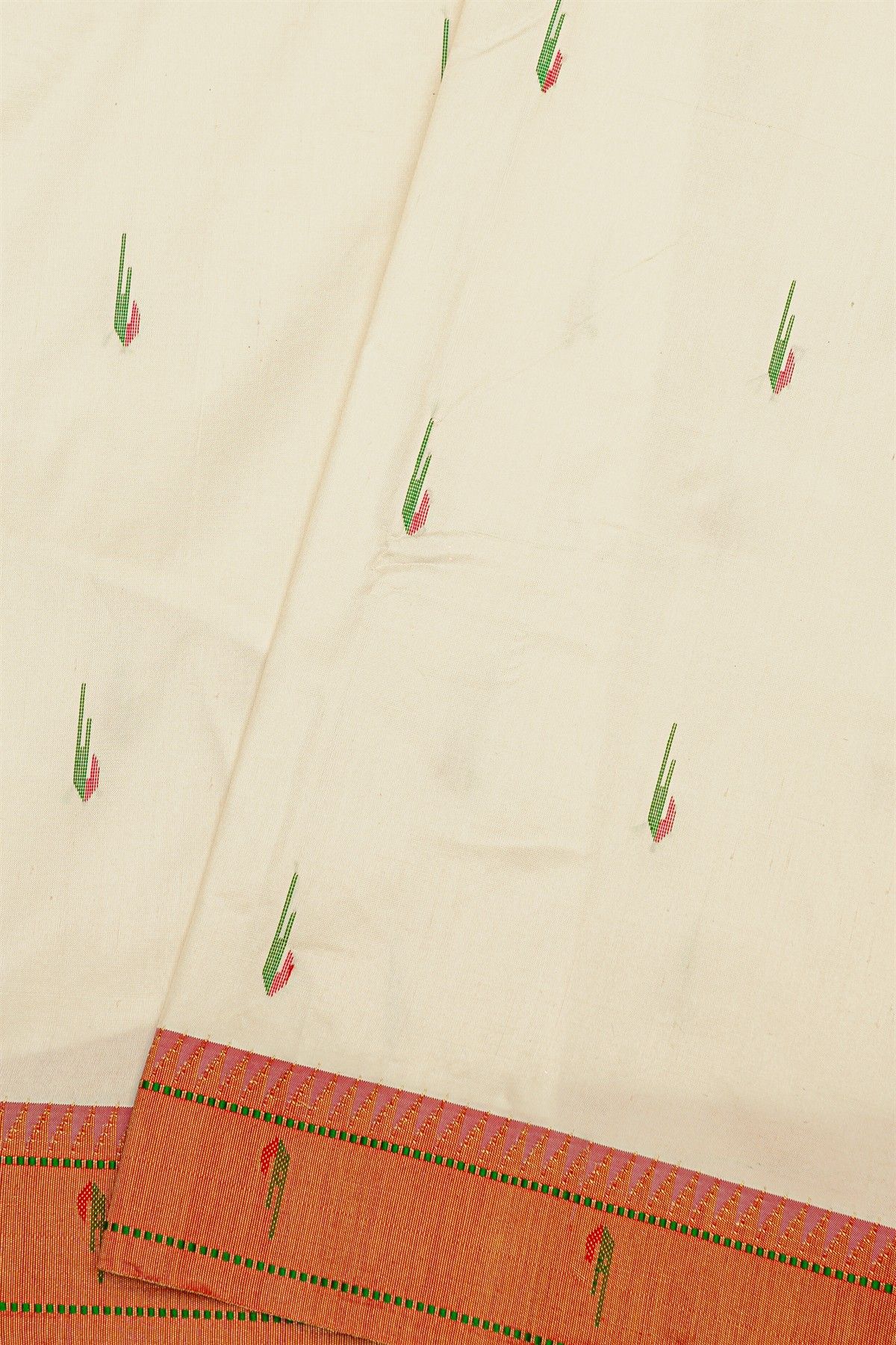 Paithani Silk Off White Saree With Muniya Buttis Border