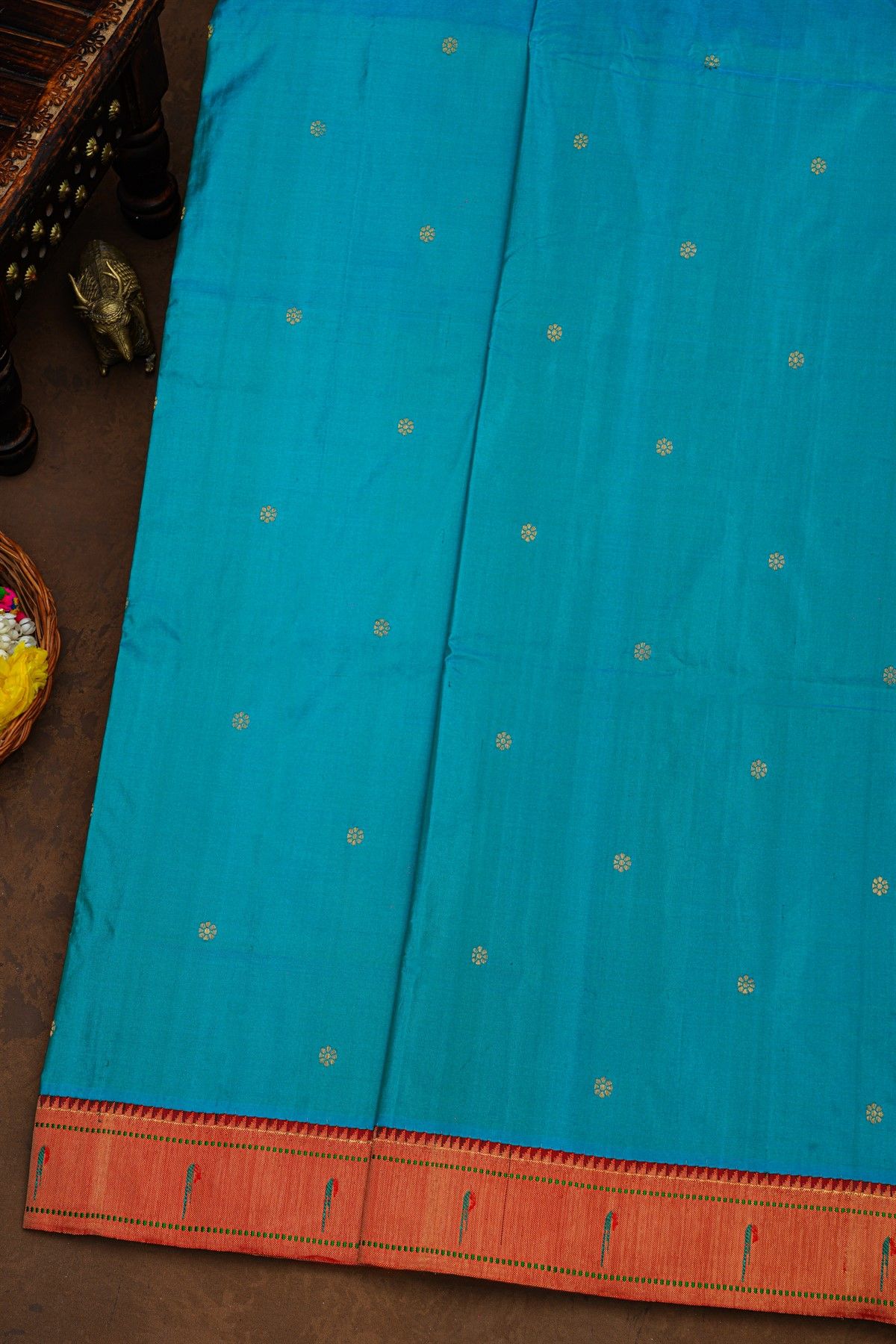 Paithani Silk Sea Blue Saree With Muniya Buttis Border