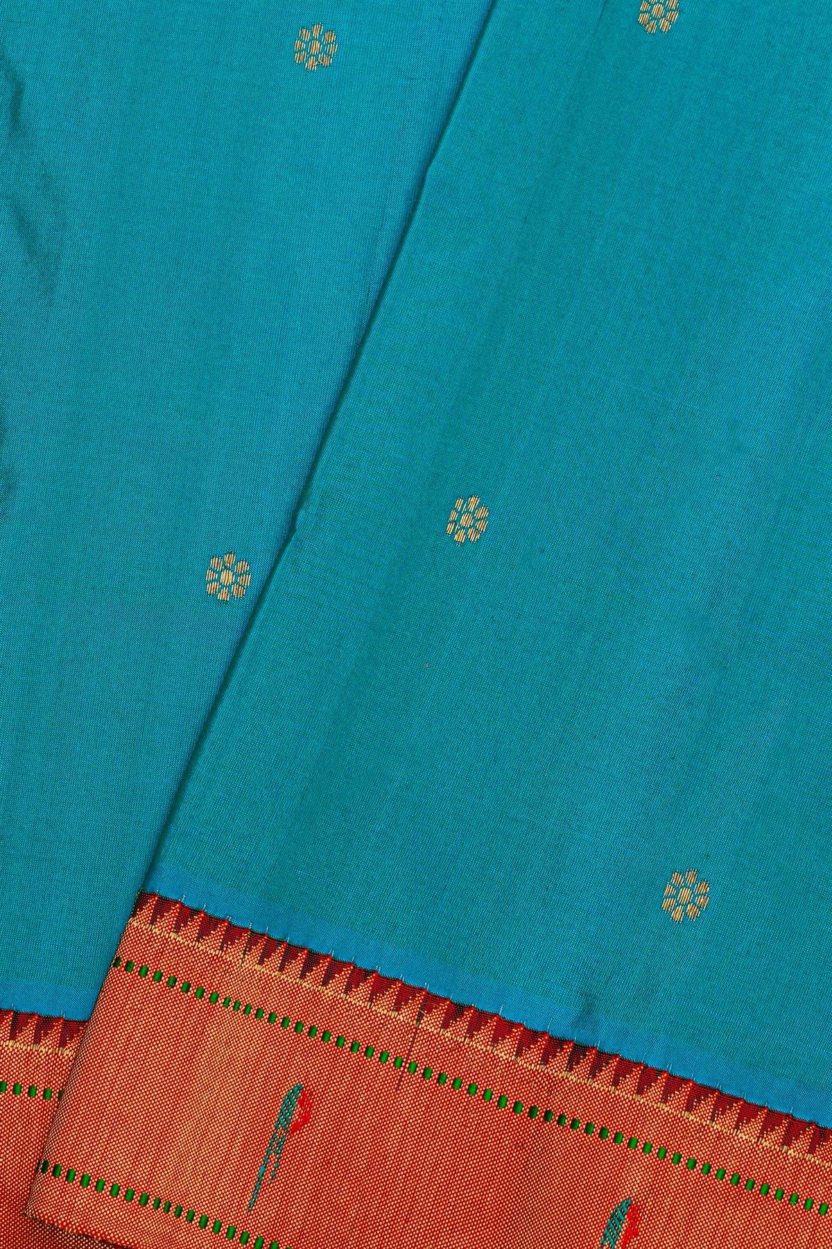 Paithani Silk Sea Blue Saree With Muniya Buttis Border
