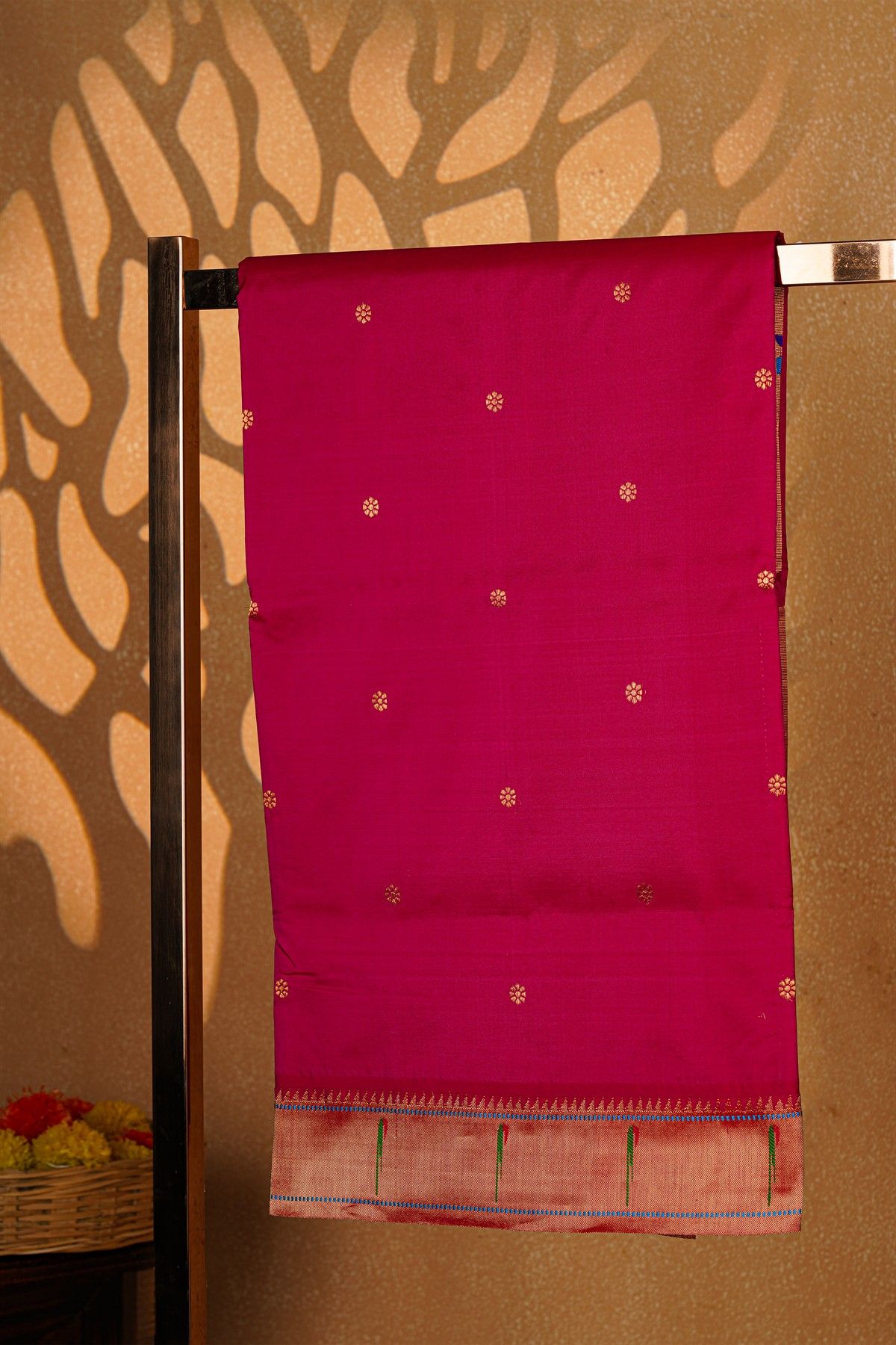Paithani Silk Magenta Saree With Muniya Buttis Border