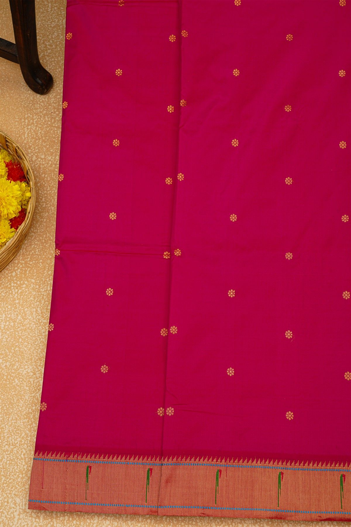 Paithani Silk Magenta Saree With Muniya Buttis Border