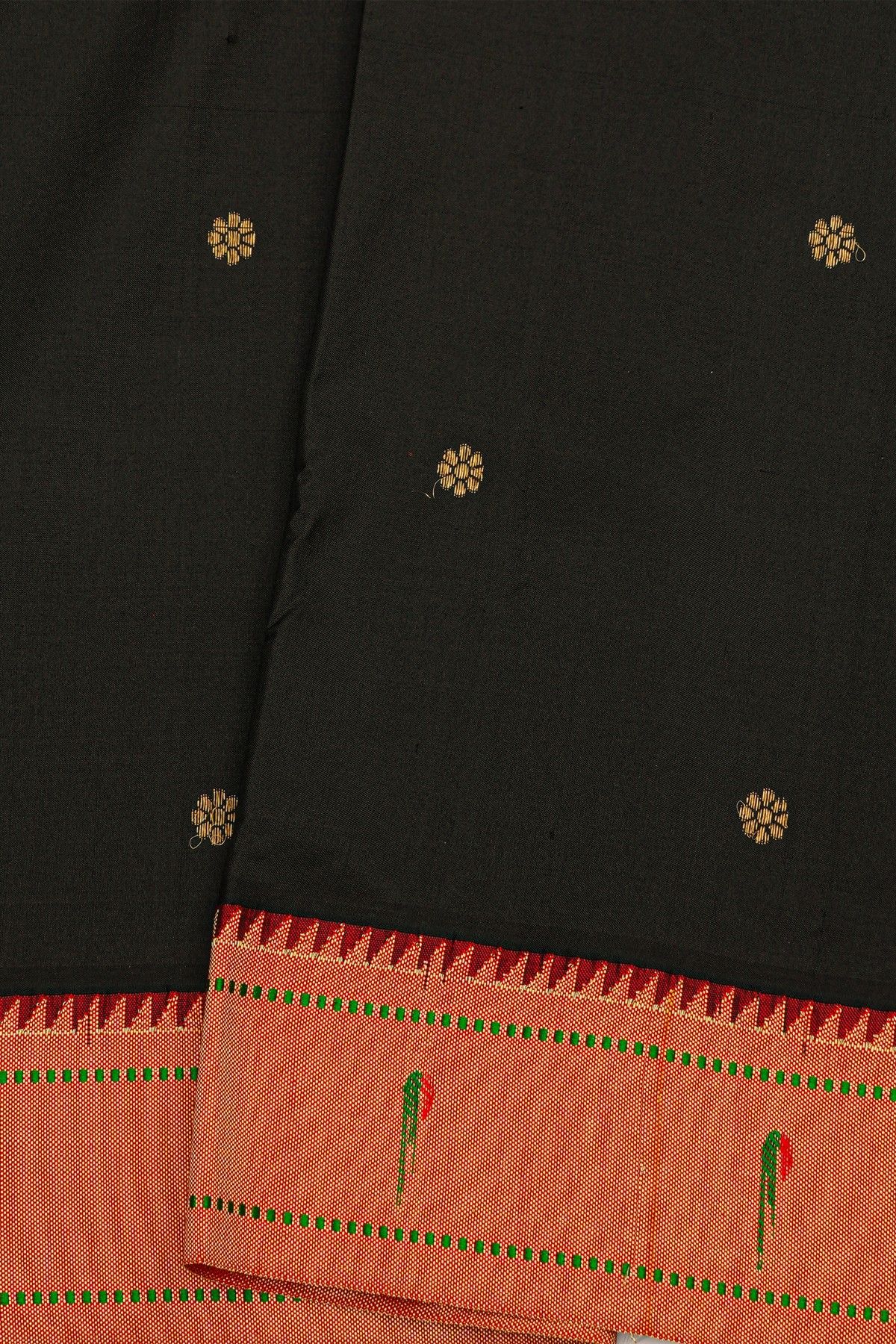 Paithani Silk Black Saree With Muniya Buttis Border