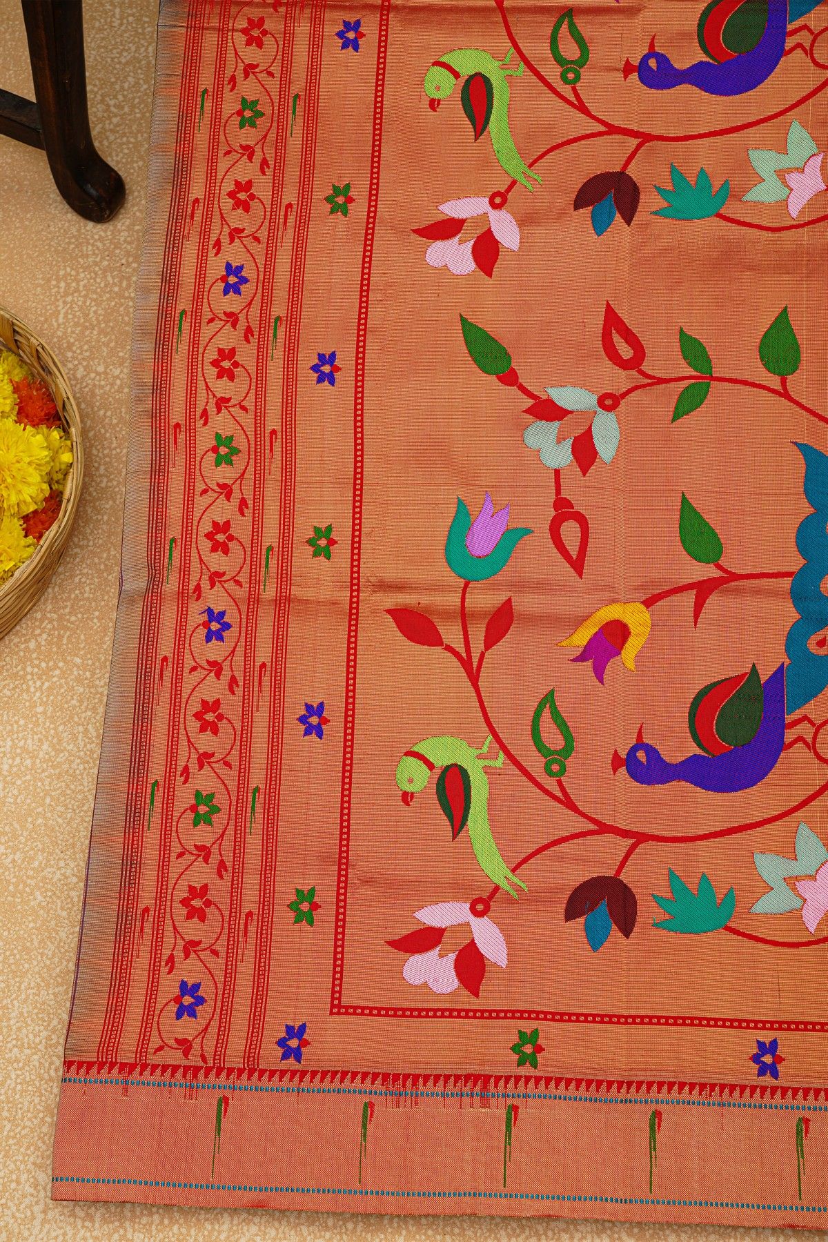 Paithani Silk Sea Blue Saree With Muniya Buttis Border