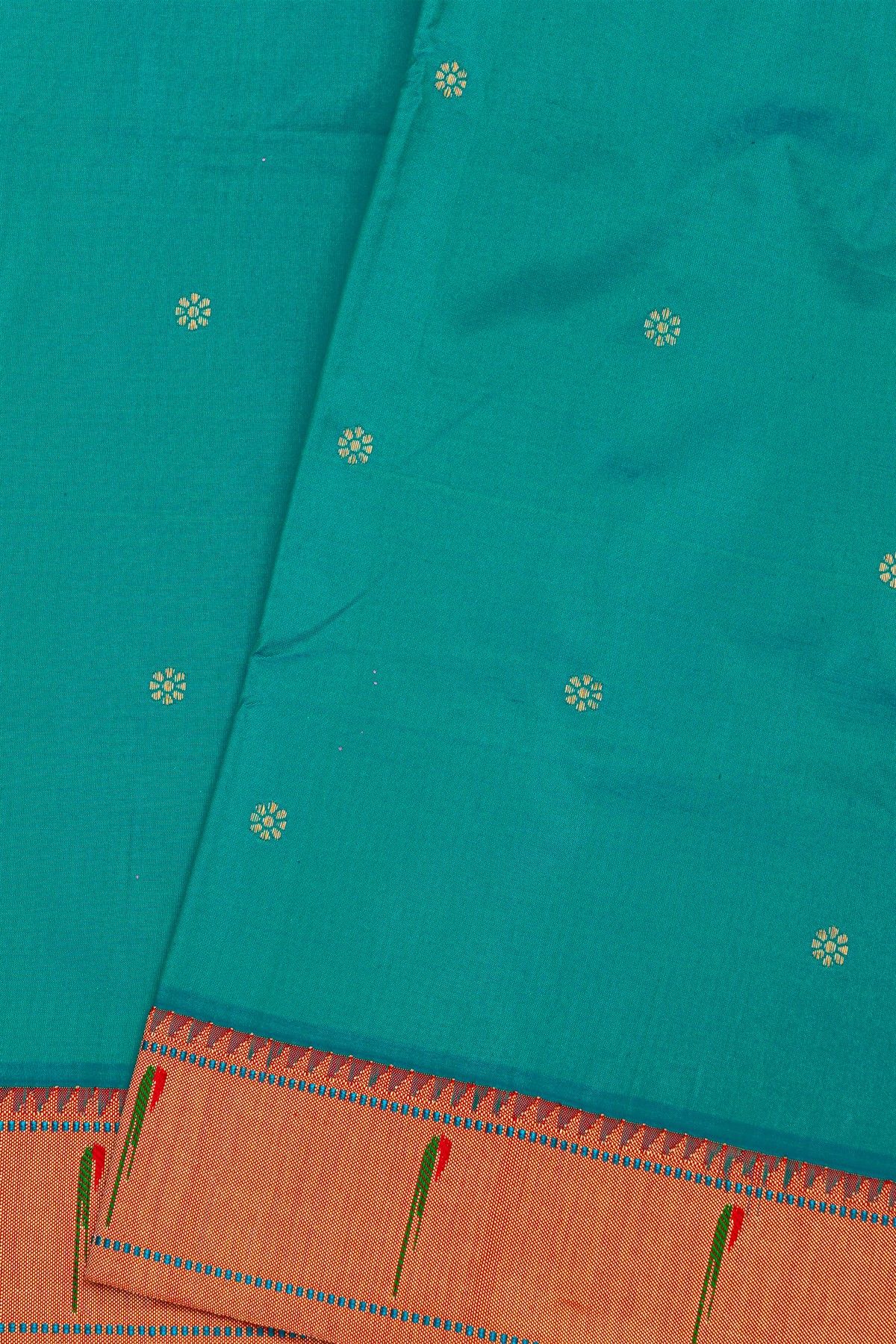 Paithani Silk Sea Blue Saree With Muniya Buttis Border