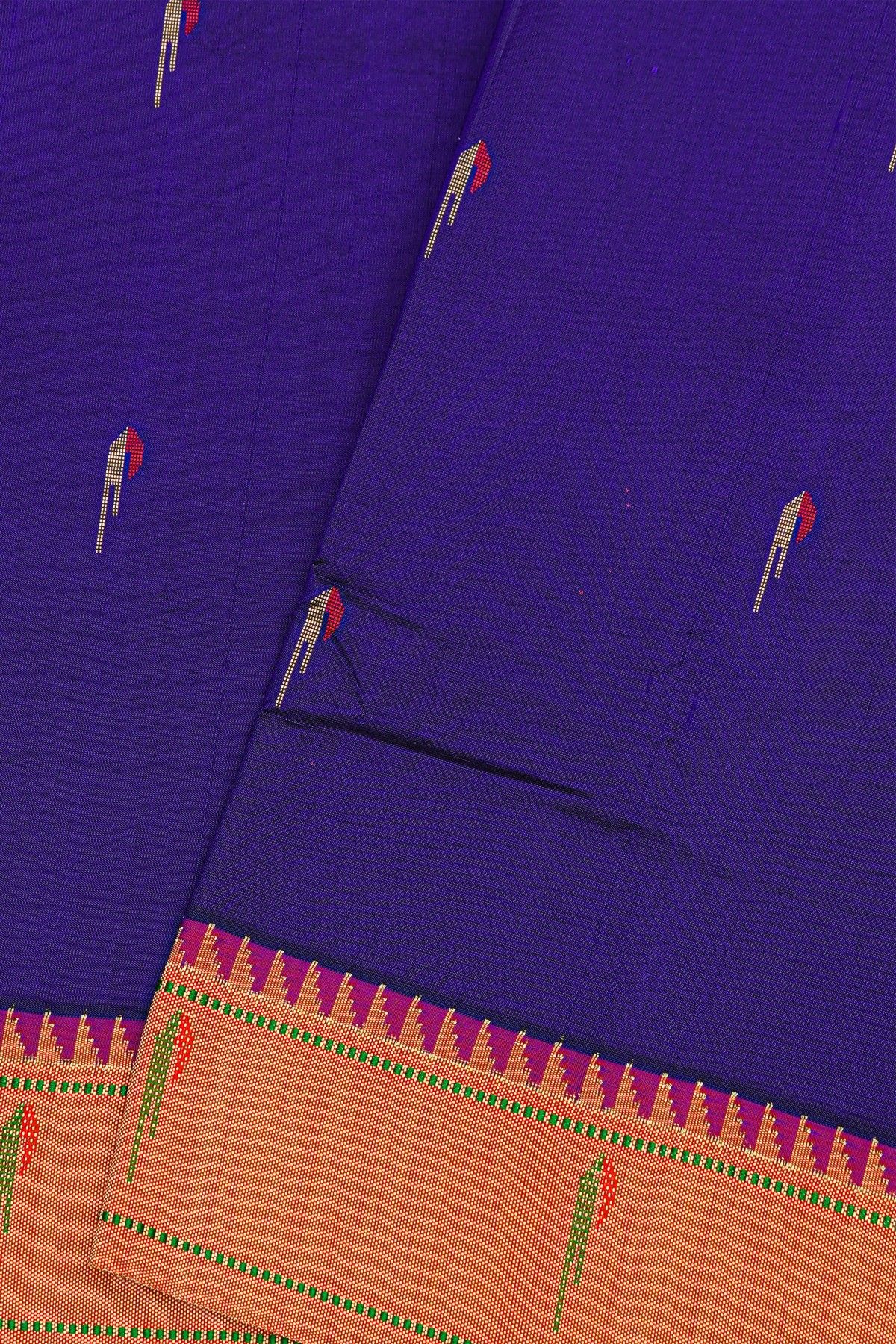 Paithani Silk Navy Blue Saree With Muniya Buttis Body