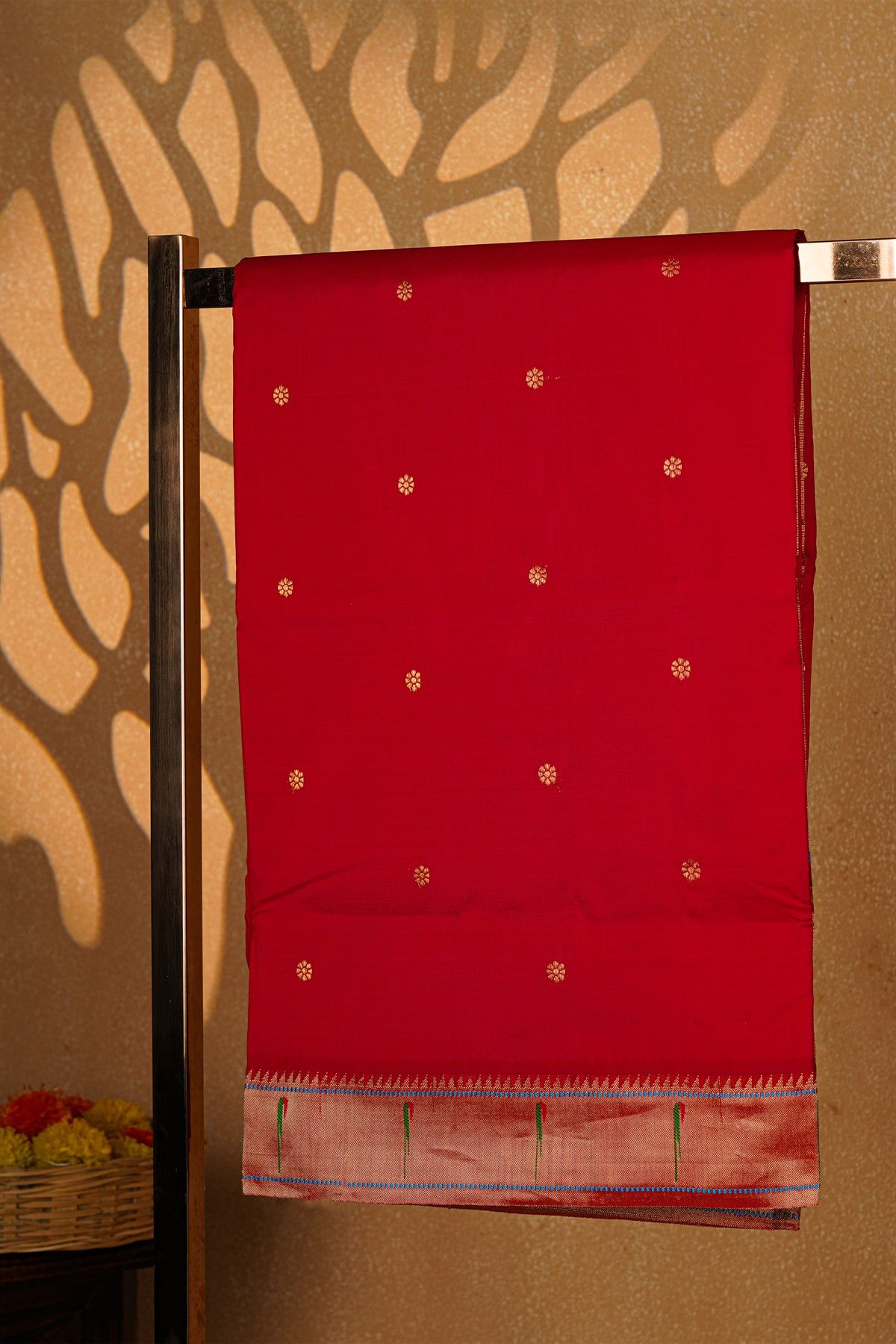 Paithani Silk Red Saree With Muniya Buttis Border