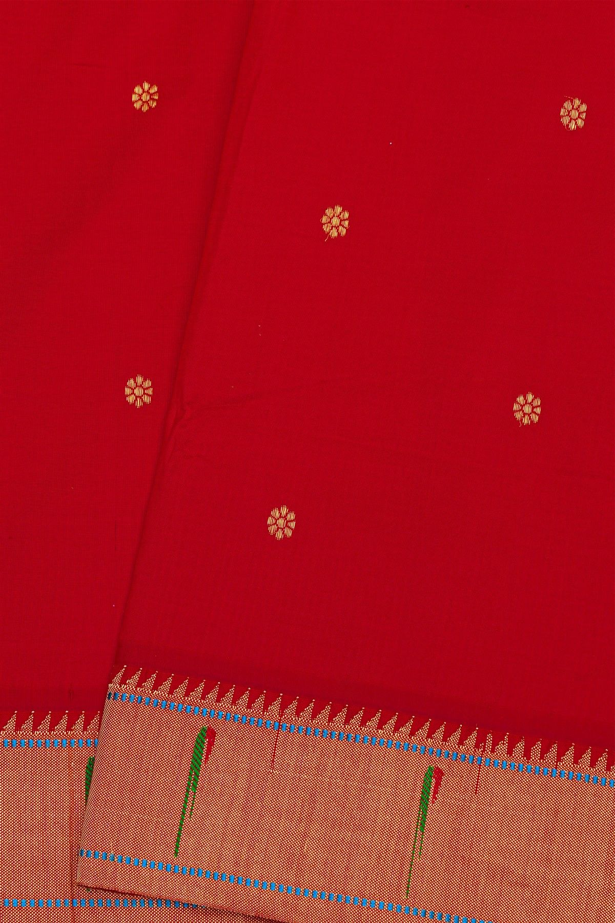 Paithani Silk Red Saree With Muniya Buttis Border