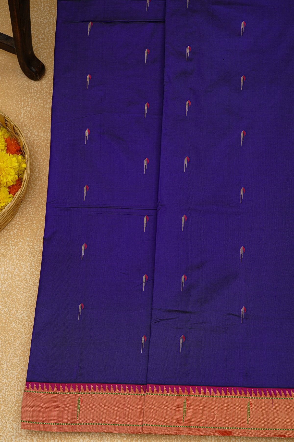 Paithani Silk Royal Blue Saree With Muniya Buttis Border