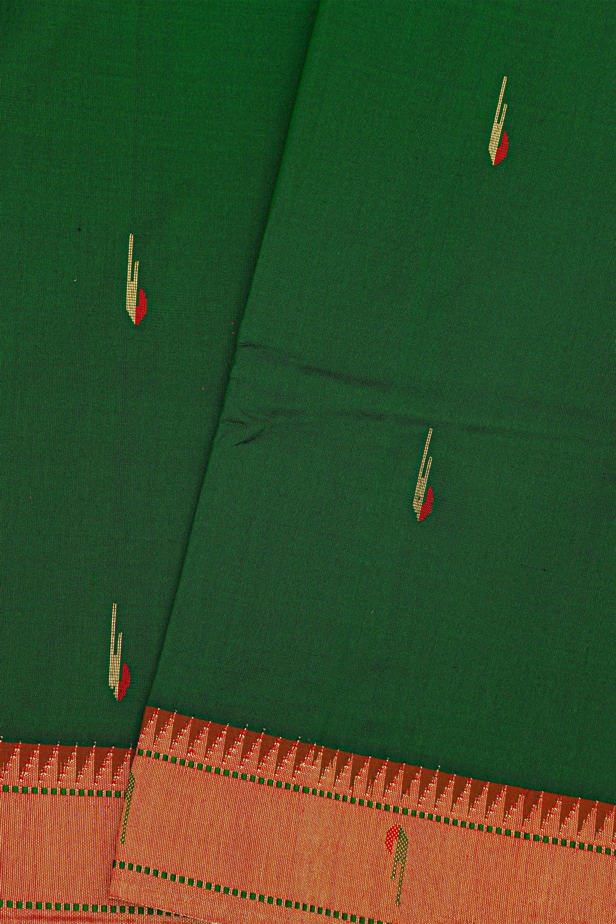 Paithani Silk Bottle Green Saree With Muniya Buttis Border