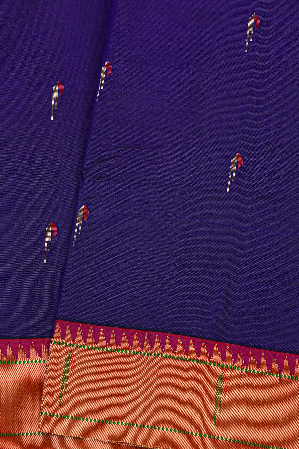 Paithani Silk Navy Blue Saree With Muniya Buttis Body