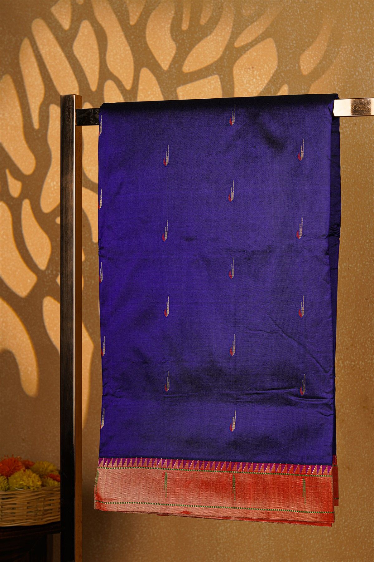 Paithani Silk Navy Blue Saree With Muniya Buttis Body