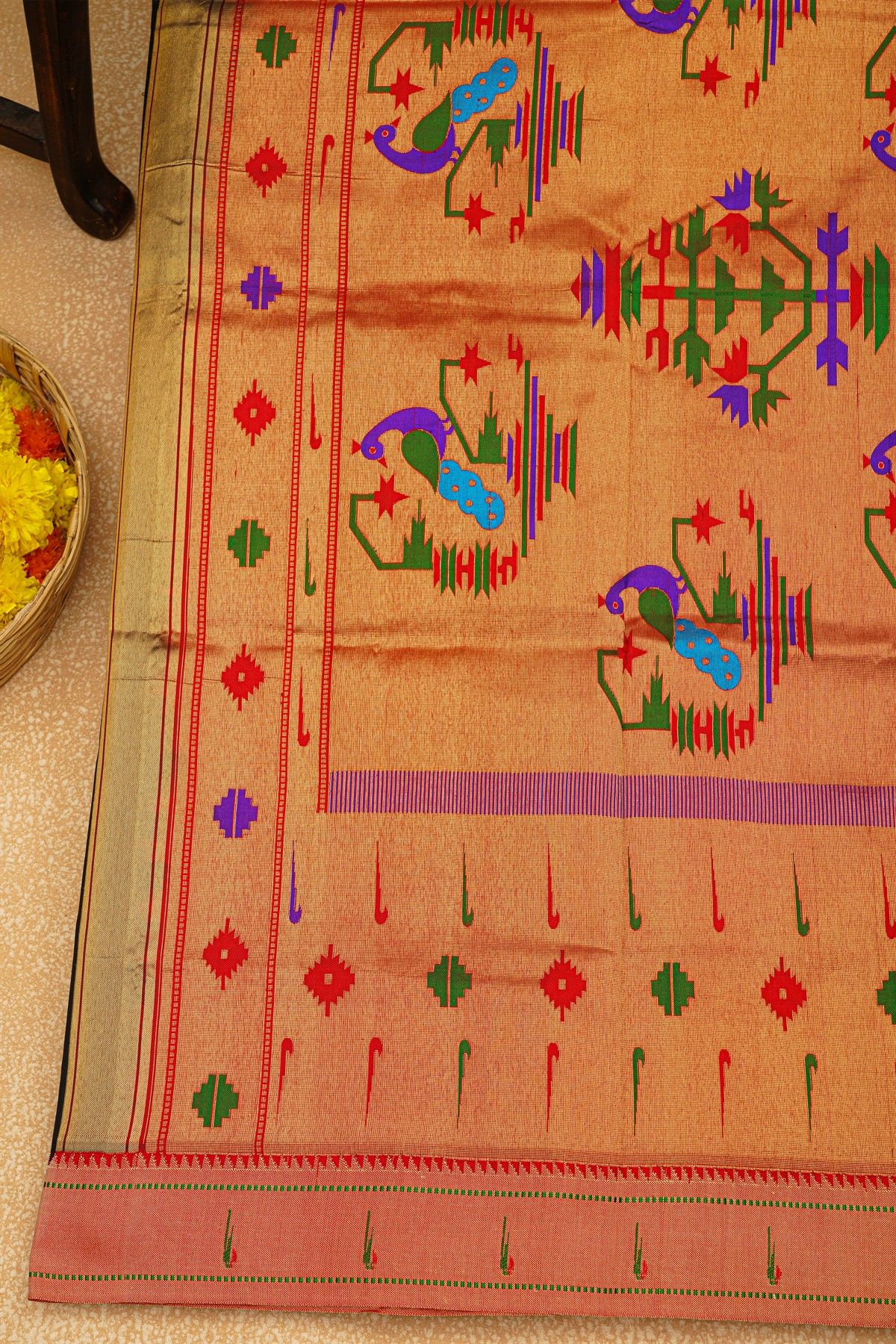 Paithani Silk Black Saree With Muniya Buttis Border
