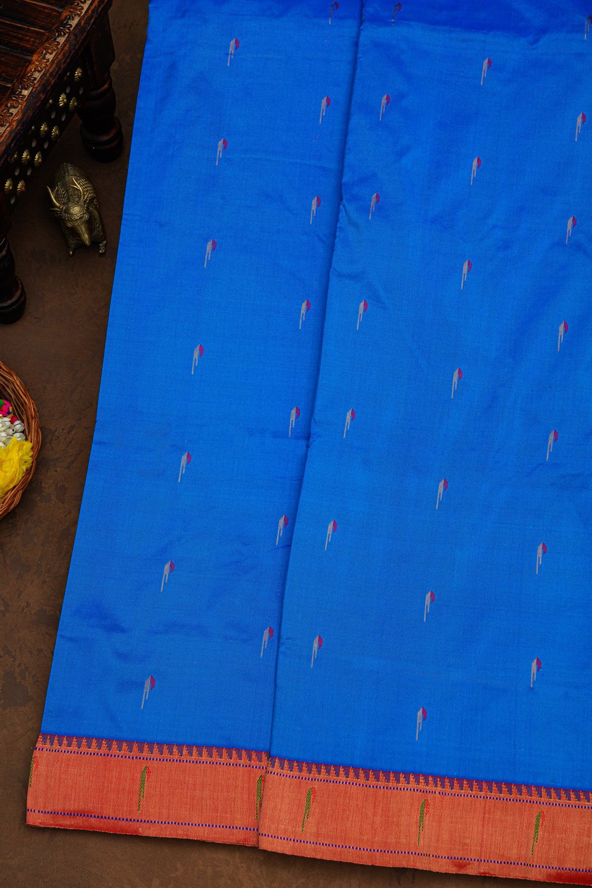Paithani Silk Royal Blue Saree With Muniya Buttis Body