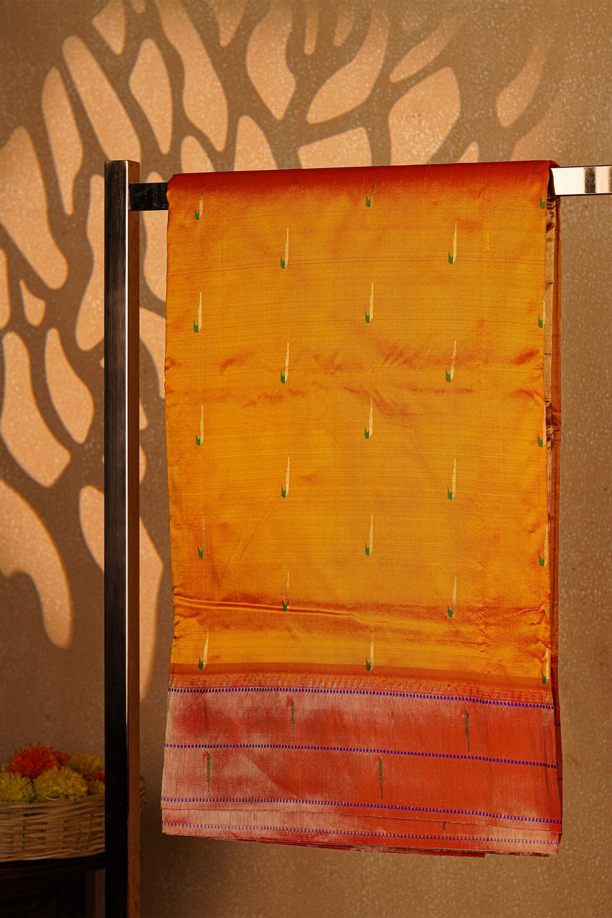 Paithani Silk Mustard Saree With Muniya Buttis Body