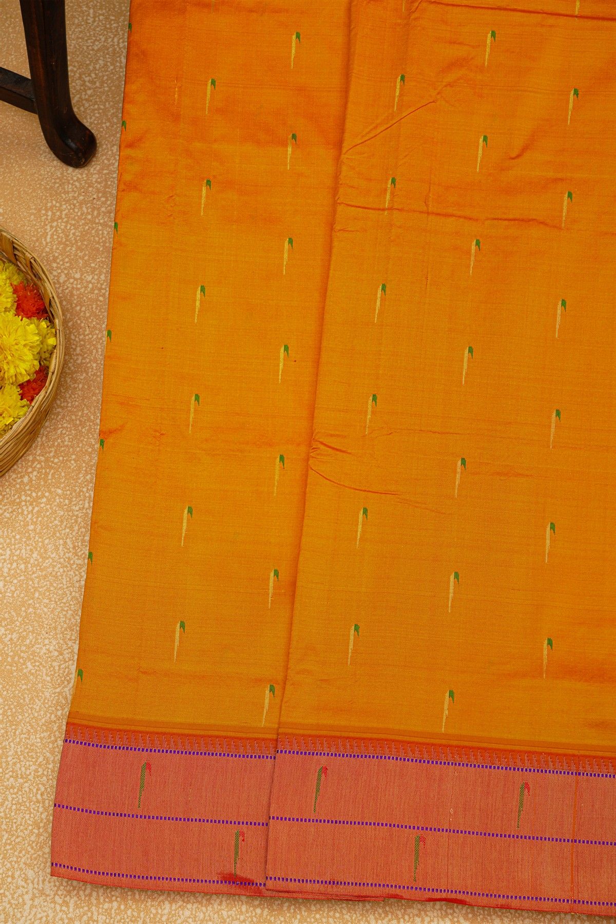 Paithani Silk Mustard Saree With Muniya Buttis Body
