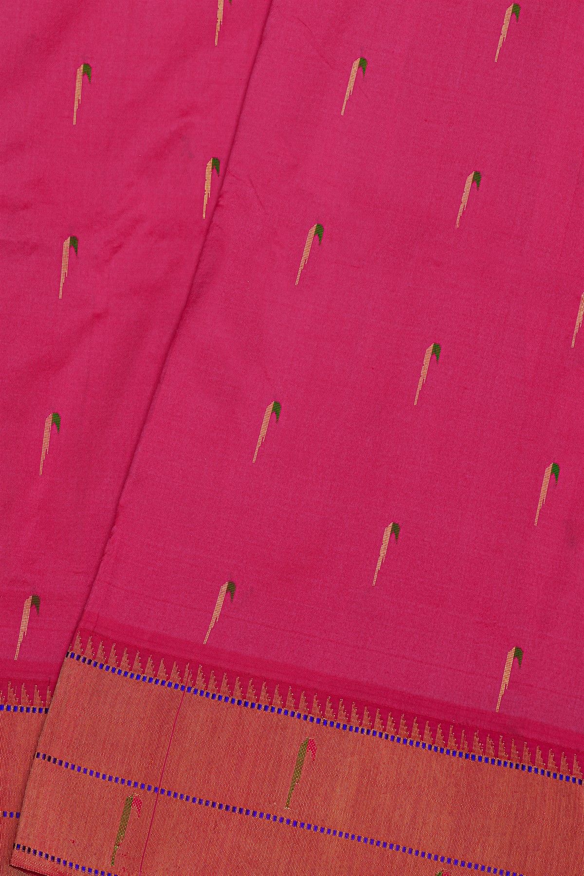 Paithani Silk Pink Saree With All Over Muniya Buttis Body And Double Muniyas Border