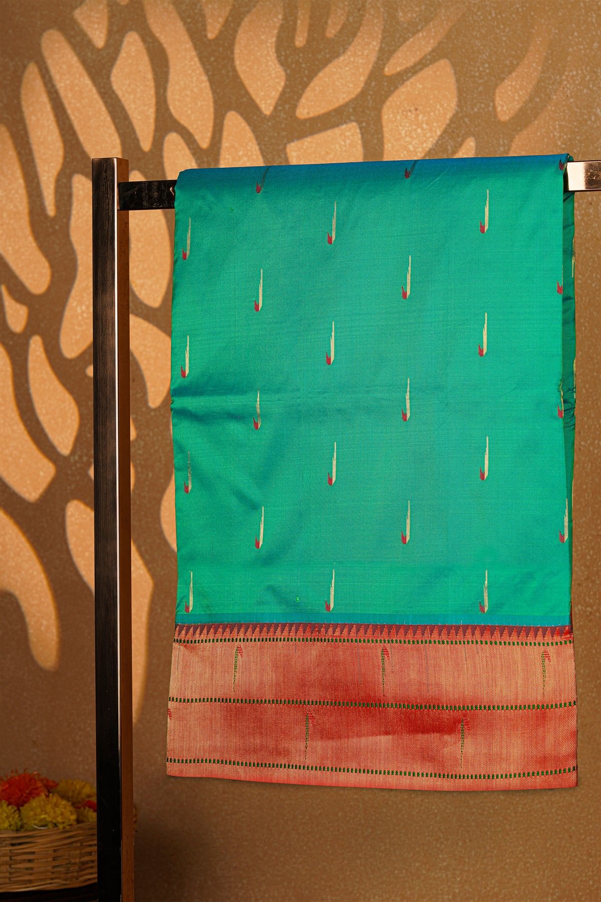 Paithani Silk Sea Green Saree With Muniya Buttis Body